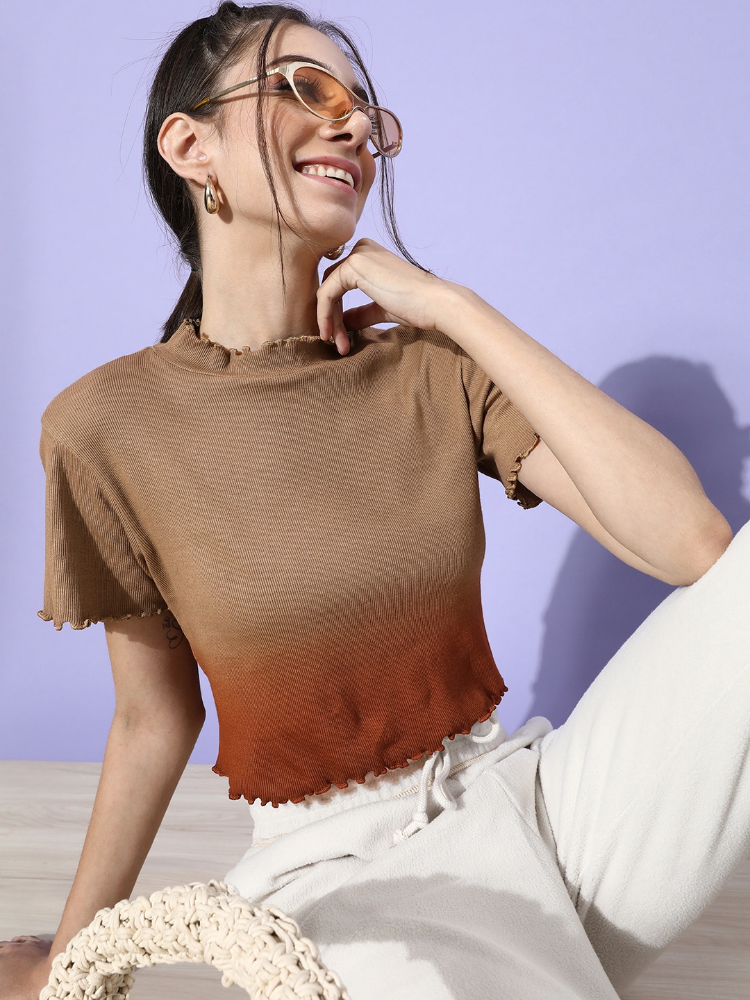 

STREET 9 Woman Chic Brown Ombre Cropped Top