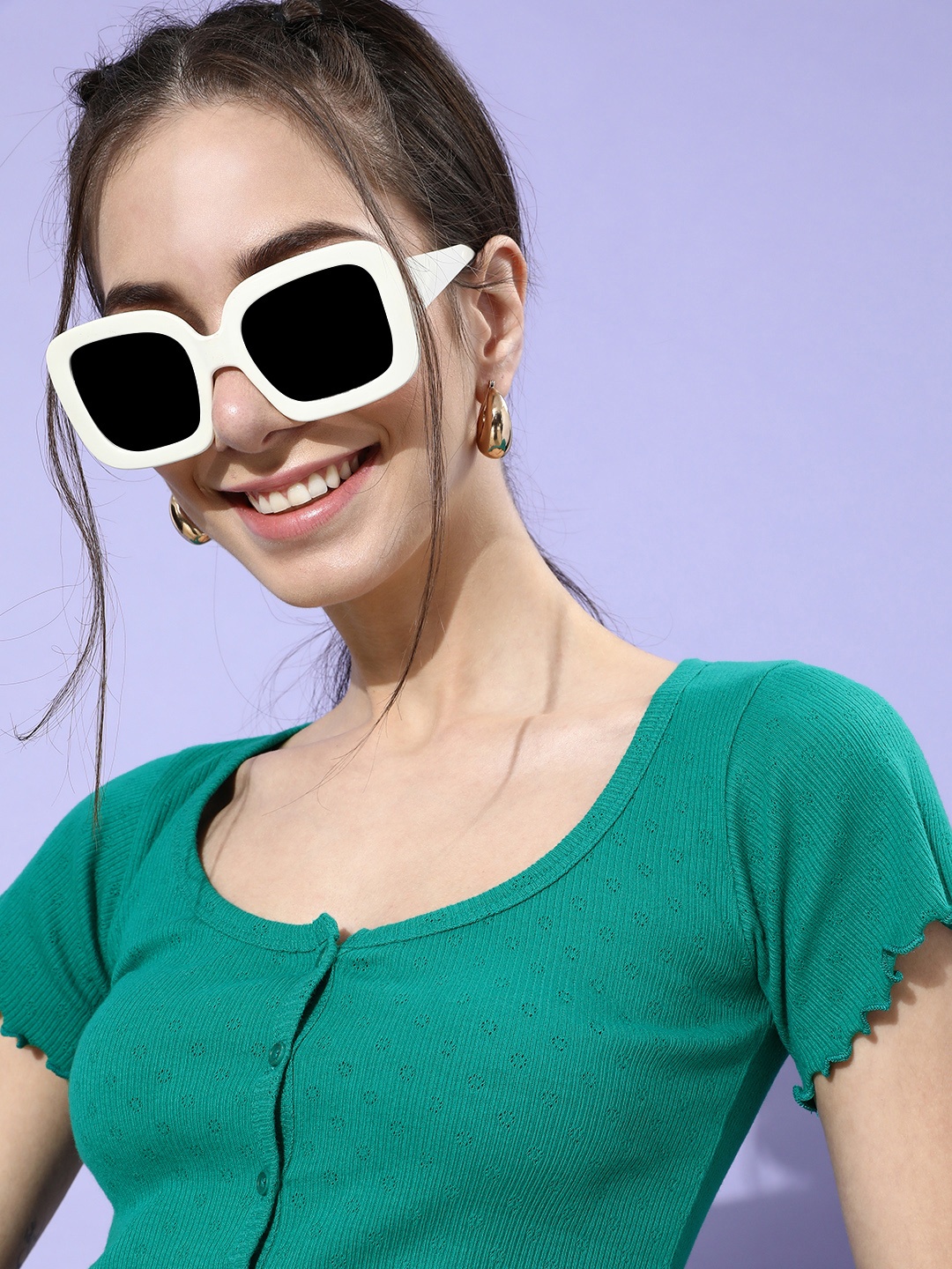 

STREET 9 Woman Gorgeous Green Self-Design Cropped Top
