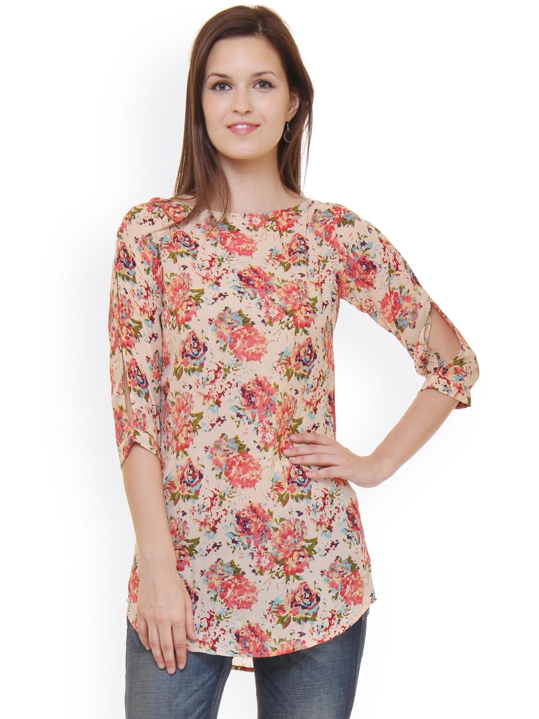 

Ruhaans Beige Floral Print Tunic