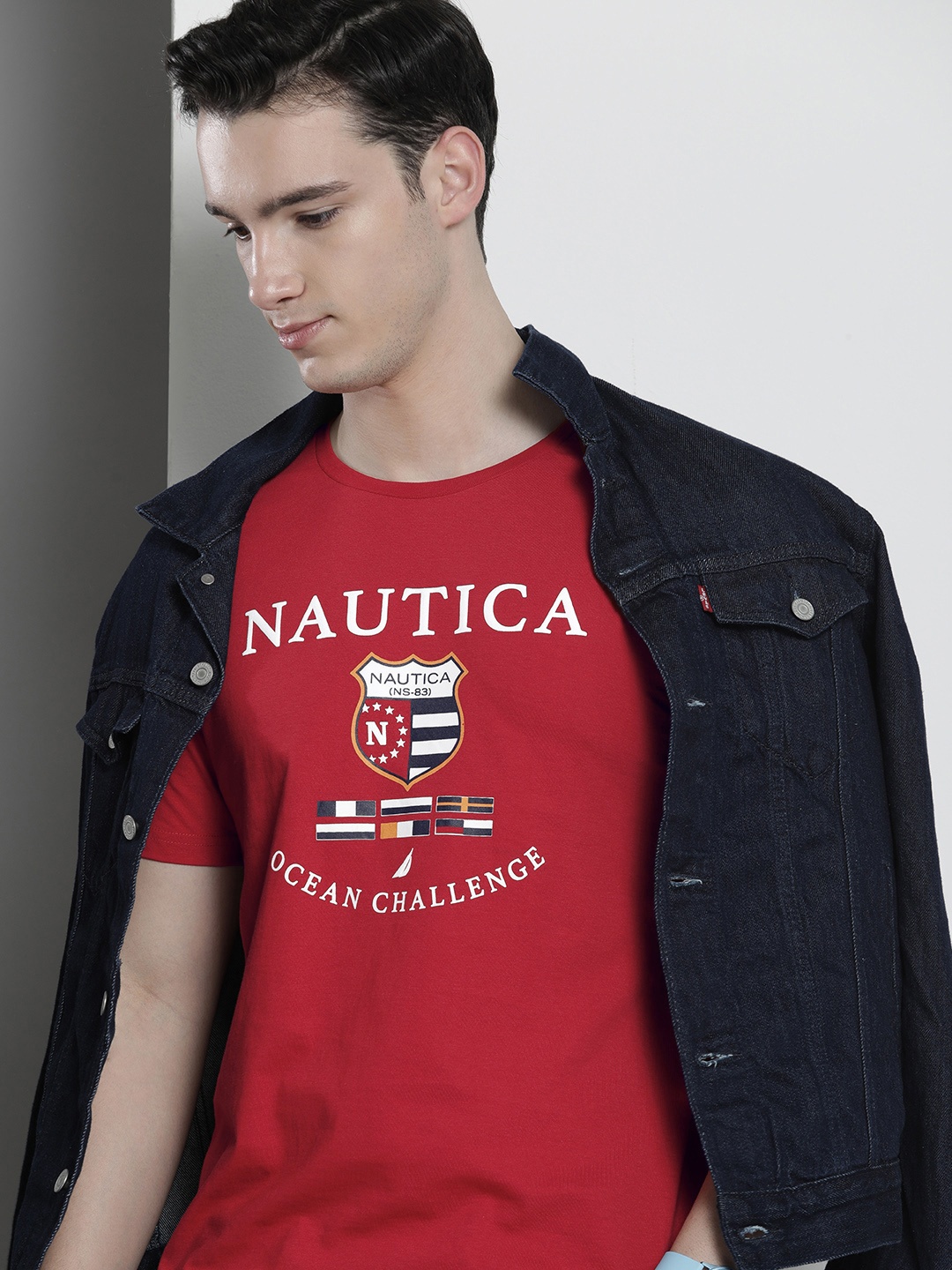 

Nautica Men Brand Logo Printed Pure Cotton T-shirt, Red