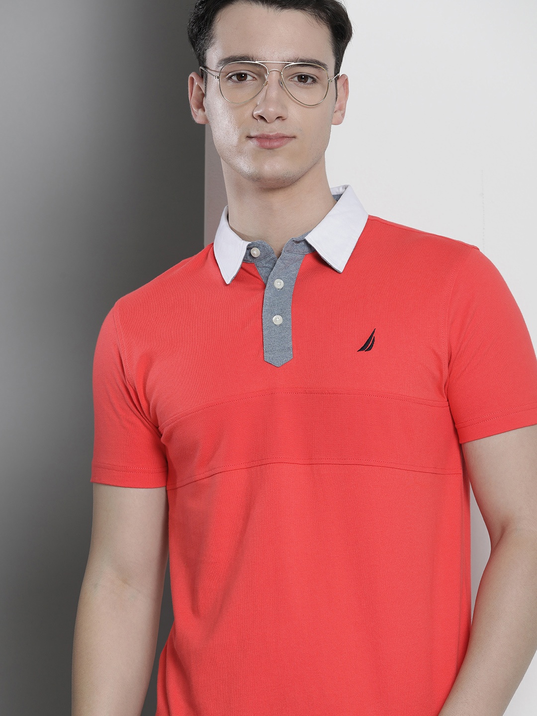 

Nautica Men Polo Collar Pure Cotton T-shirt, Red