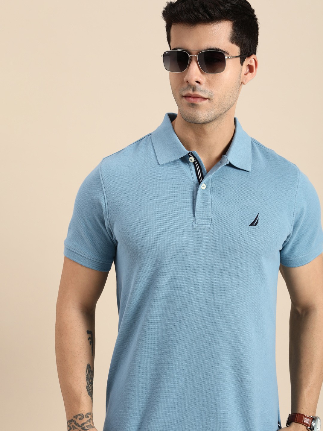 

Nautica Men Blue Polo Collar Pure Cotton Slim Fit T-shirt