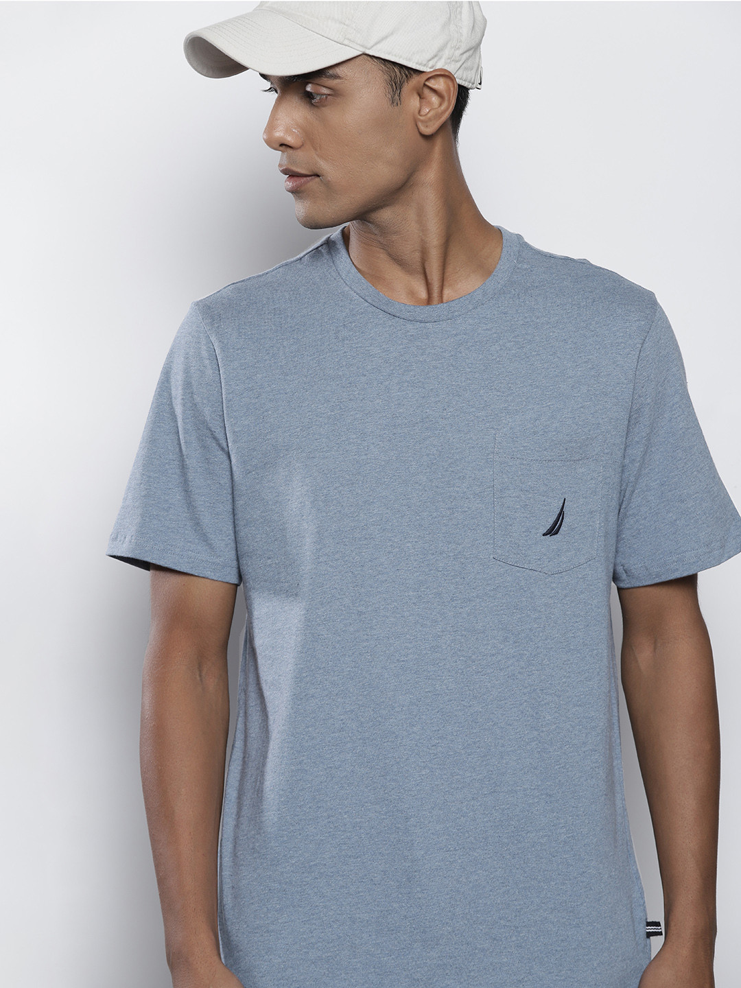 

Nautica Men Blue Solid Pure Cotton T-shirt