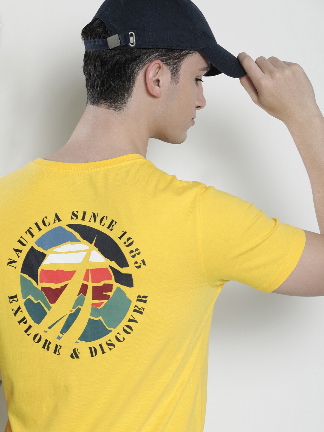 

Nautica Men Brand Logo Printed Pure Cotton T-shirt, Yellow