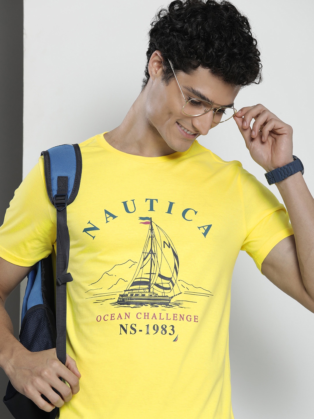 

Nautica Men Brand Logo Printed Pure Cotton T-shirt, Yellow