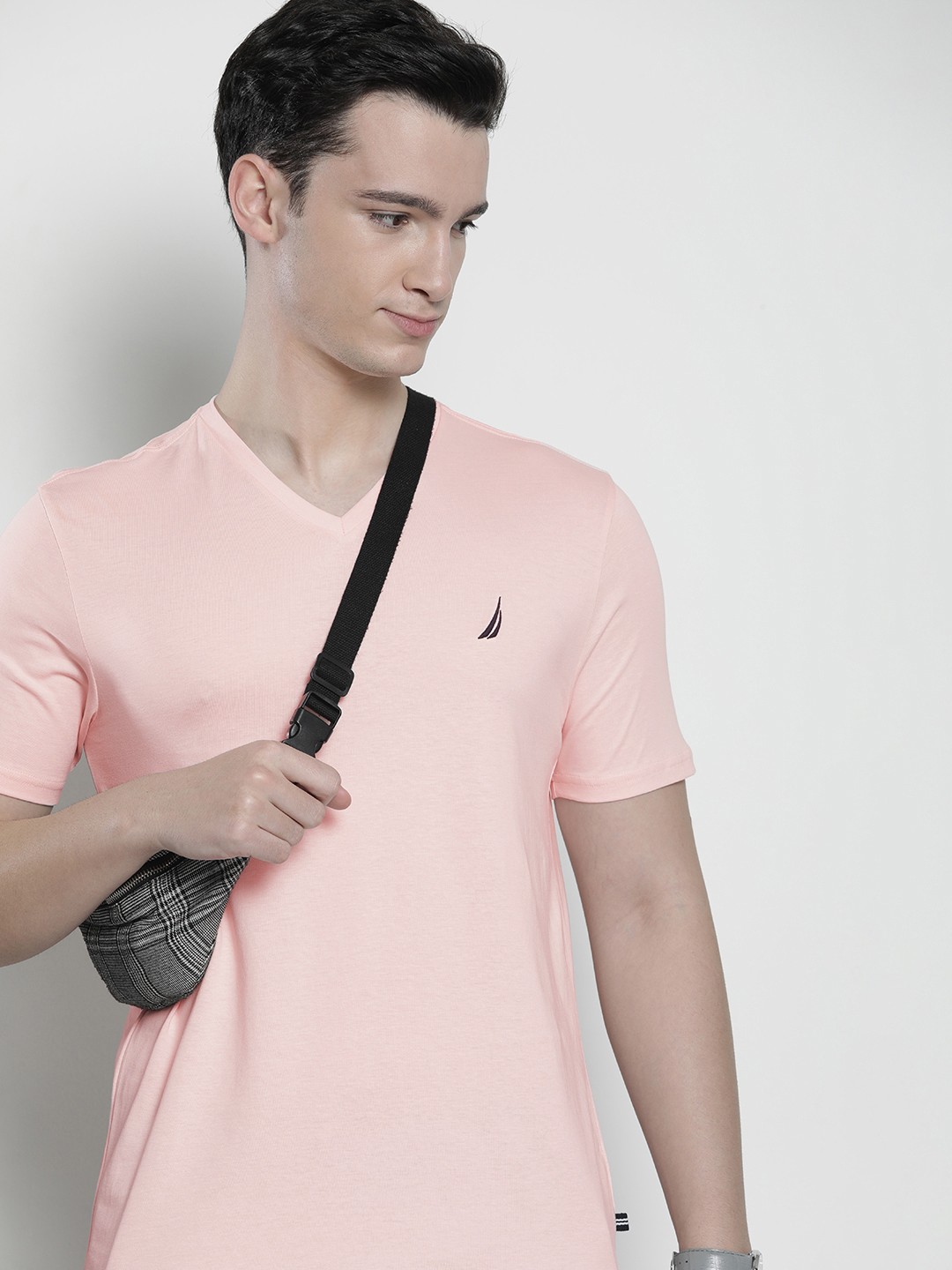 

Nautica Men V-Neck Pure Cotton Slim Fit T-shirt, Pink
