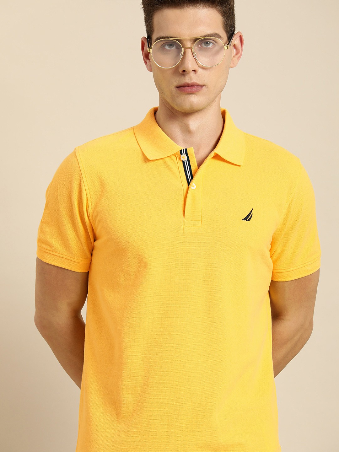 

Nautica Men Yellow Solid Polo Collar Pure Cotton Slim Fit T-shirt