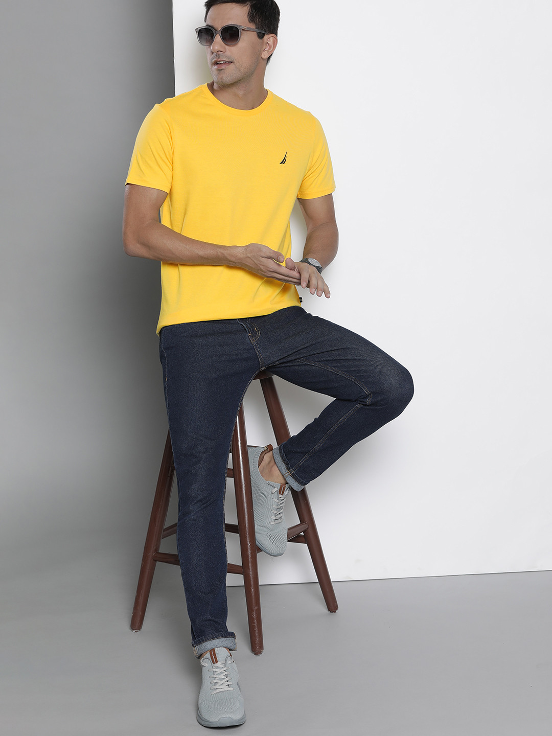 

Nautica Men Yellow Solid Round Neck Pure Cotton Slim Fit T-shirt