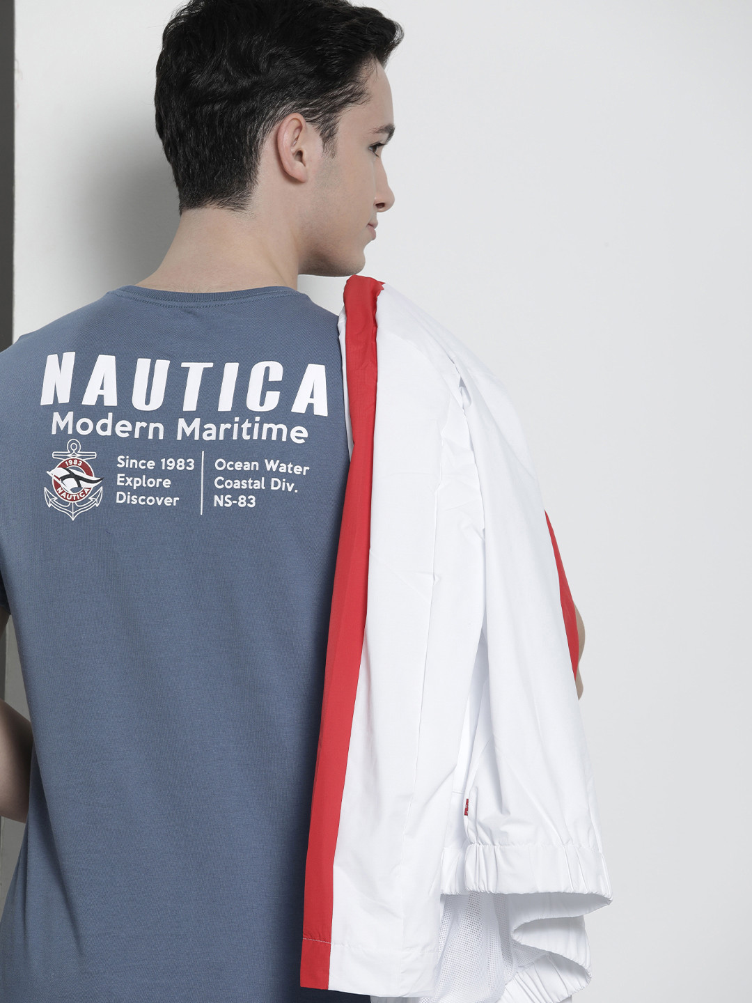 

Nautica Men Brand Logo Printed Pure Cotton T-shirt, Blue