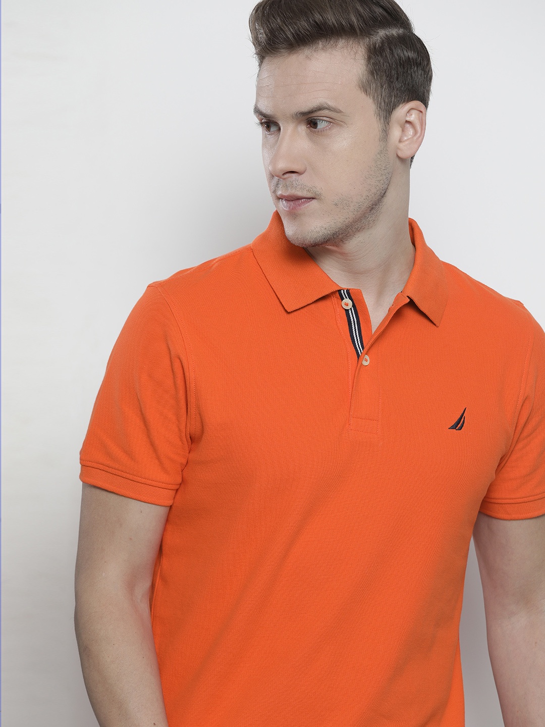 

Nautica Men Orange Solid Polo Collar Pure Cotton T-shirt