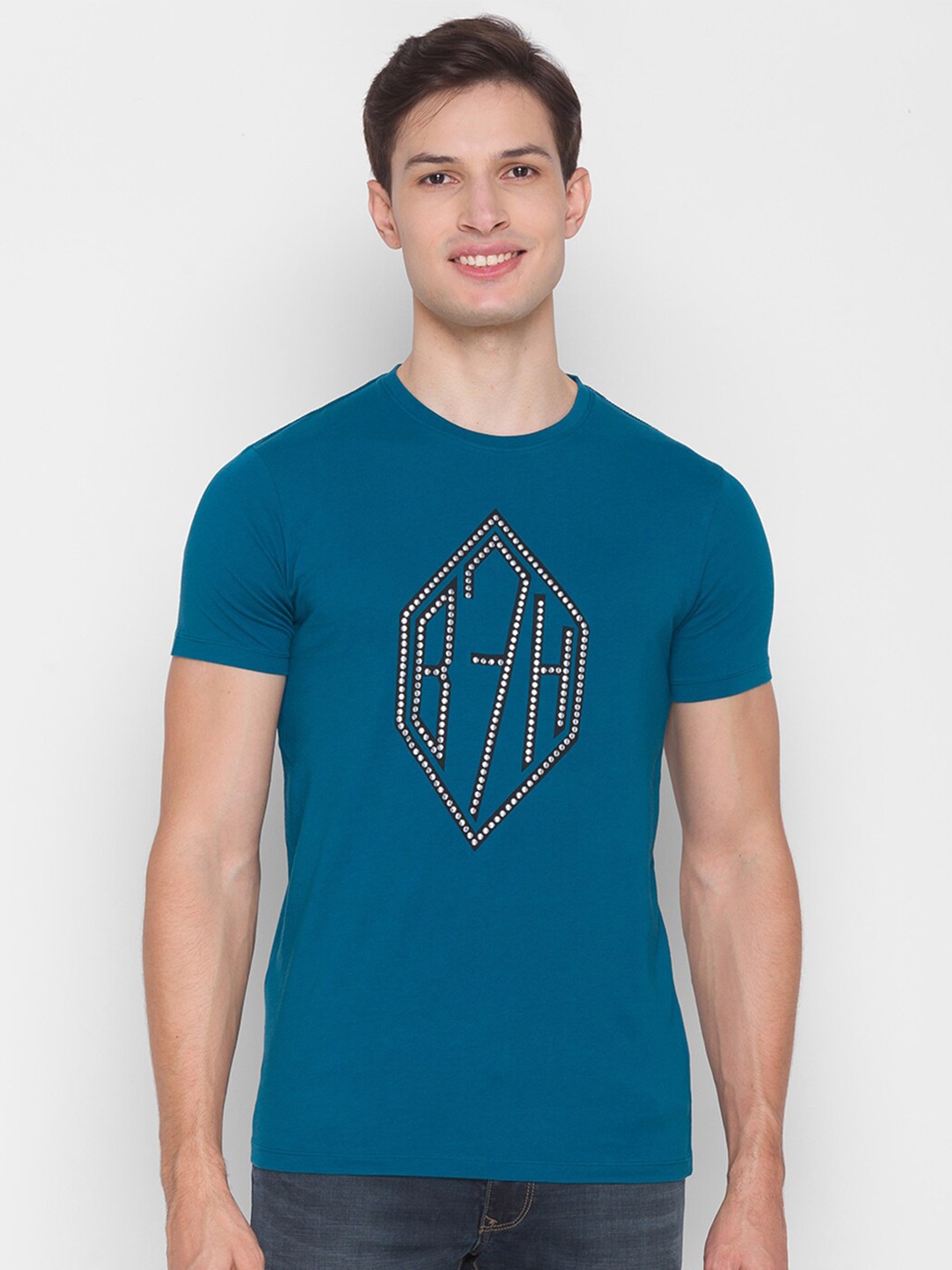 

Being Human Men Teal Typography Printed Slim Fit T-shirt