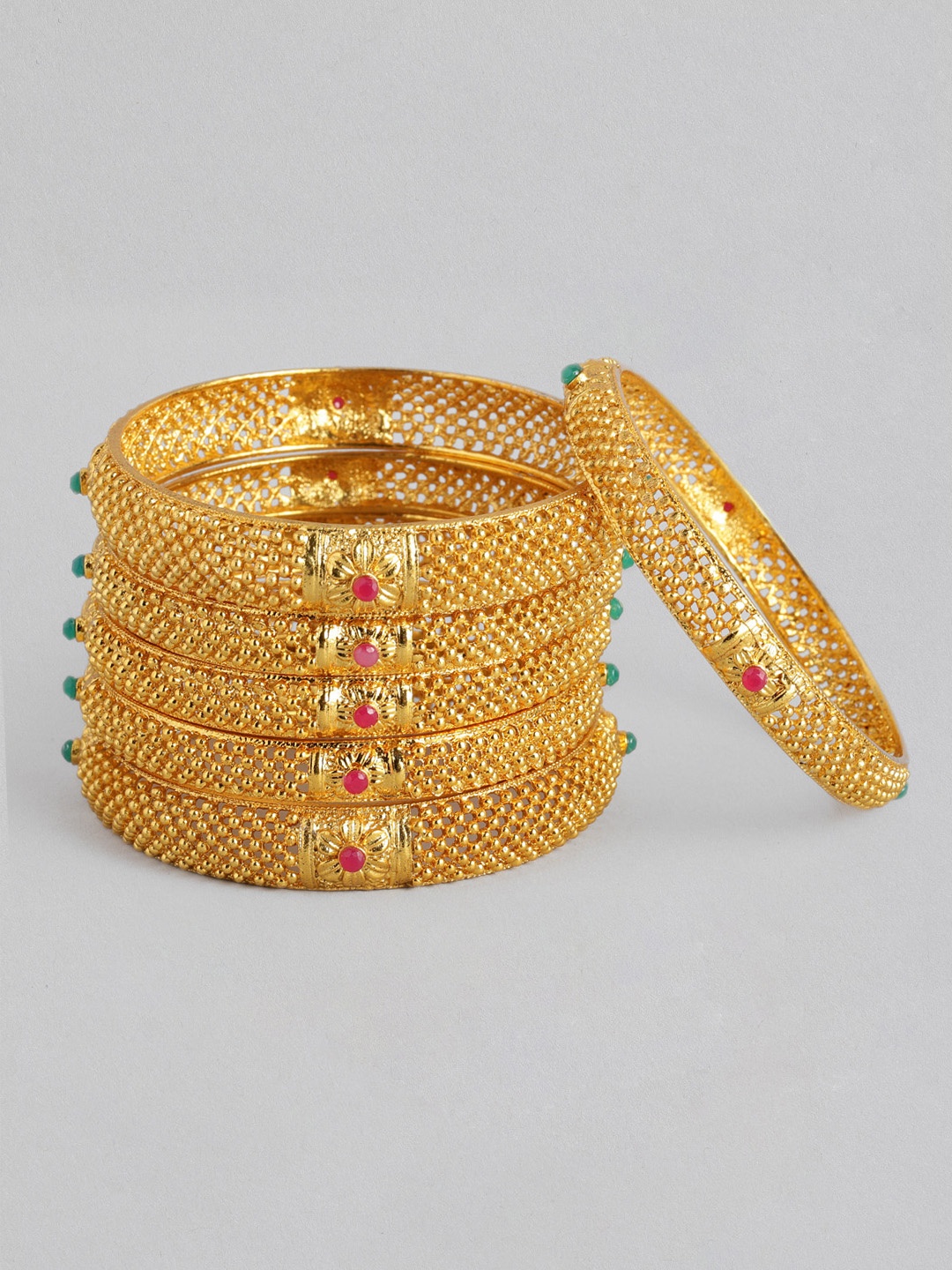 

AccessHer 22kt Gold-Plated Set of 6 Studded Sustainable Handcrafted Bangles