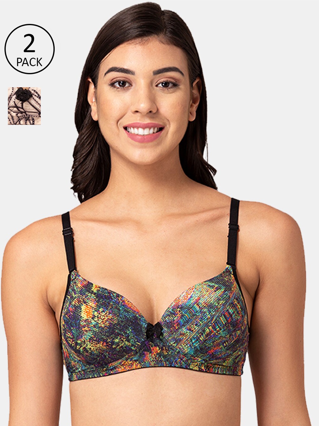 

Tweens Pack of 2 Black & Beige T-shirt Bra Heavily Padded TW-15270-2PC-15235-Multi