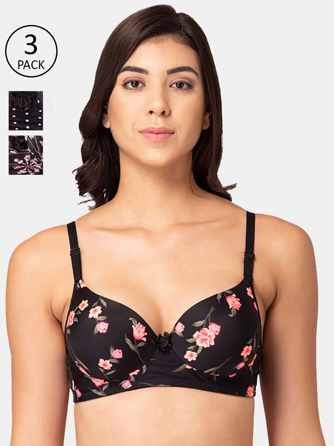 

Tweens Set-3 Black & White Floral T-shirt Bra Heavily Padded