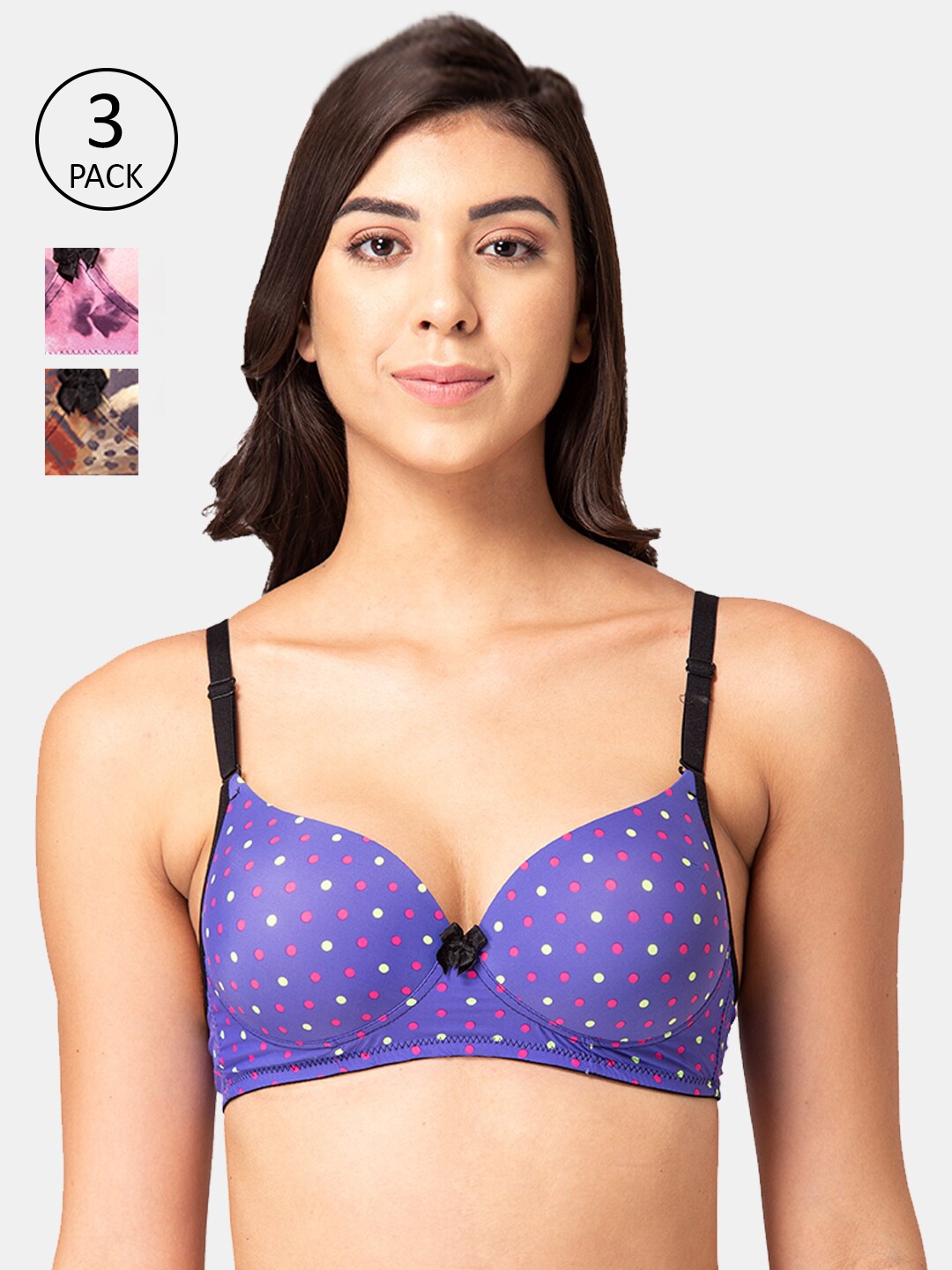 

Tweens Pack Of 3 Multicoloured Abstract T-shirt Bra Heavily Padded, Multi
