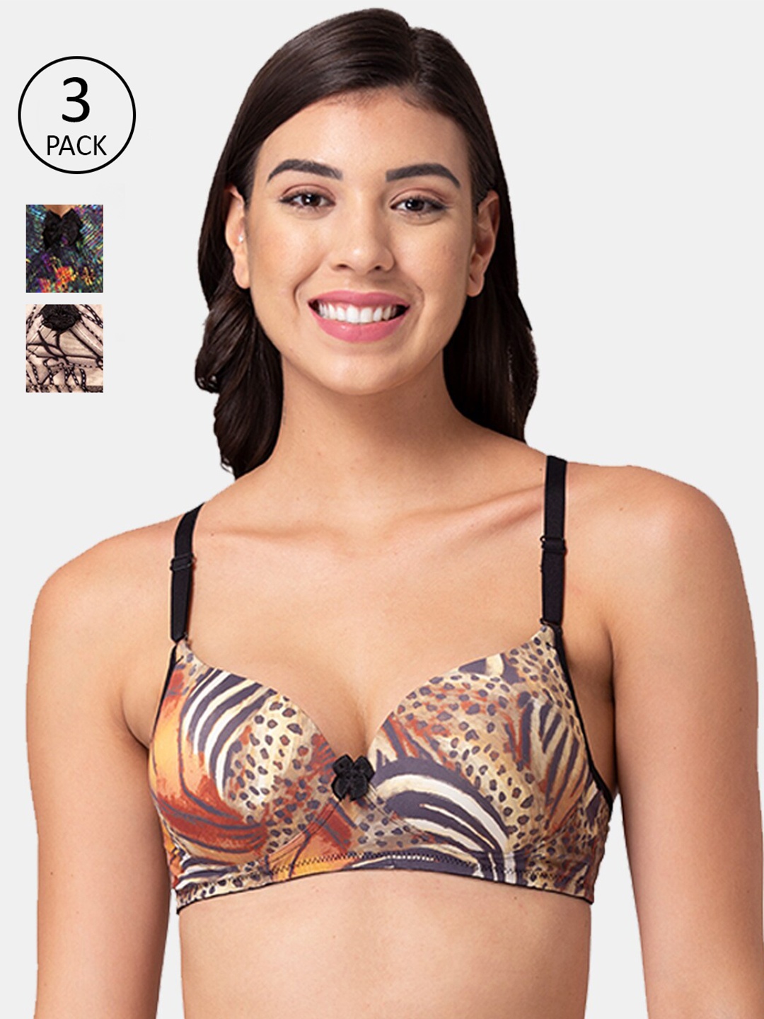 

Tweens Pack of 3 Black & Beige Abstract T-shirt Bra - Heavily Padded