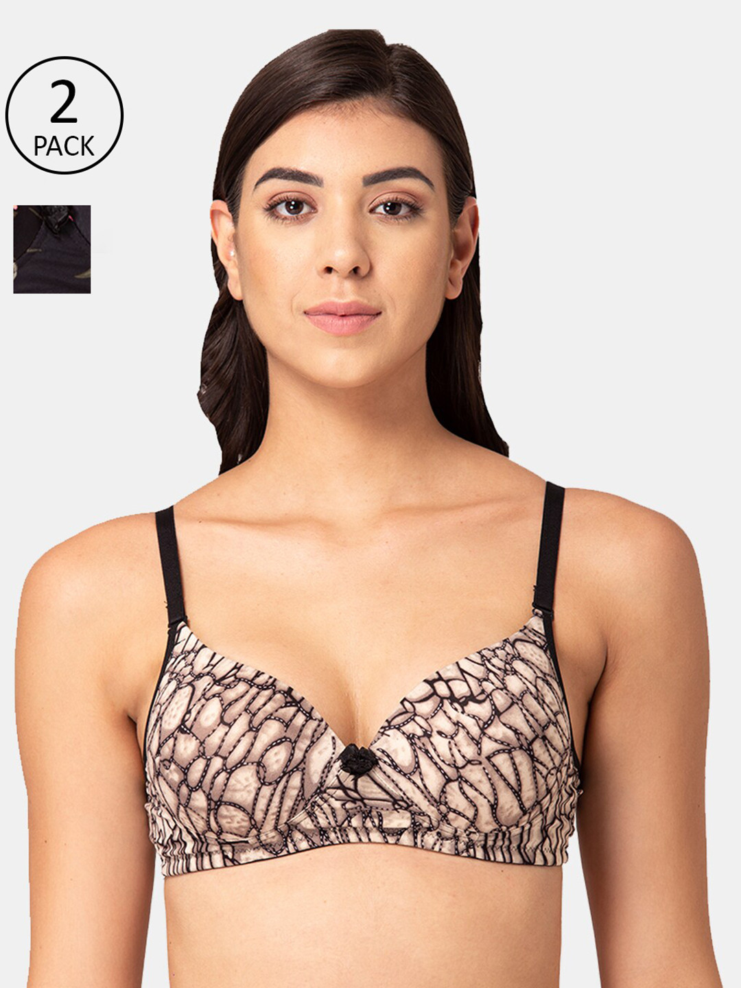 

Tweens Pack of 2 Black & Beige Floral T-shirt Bra Heavily Padded TW-15235-2PC-15239-Multi