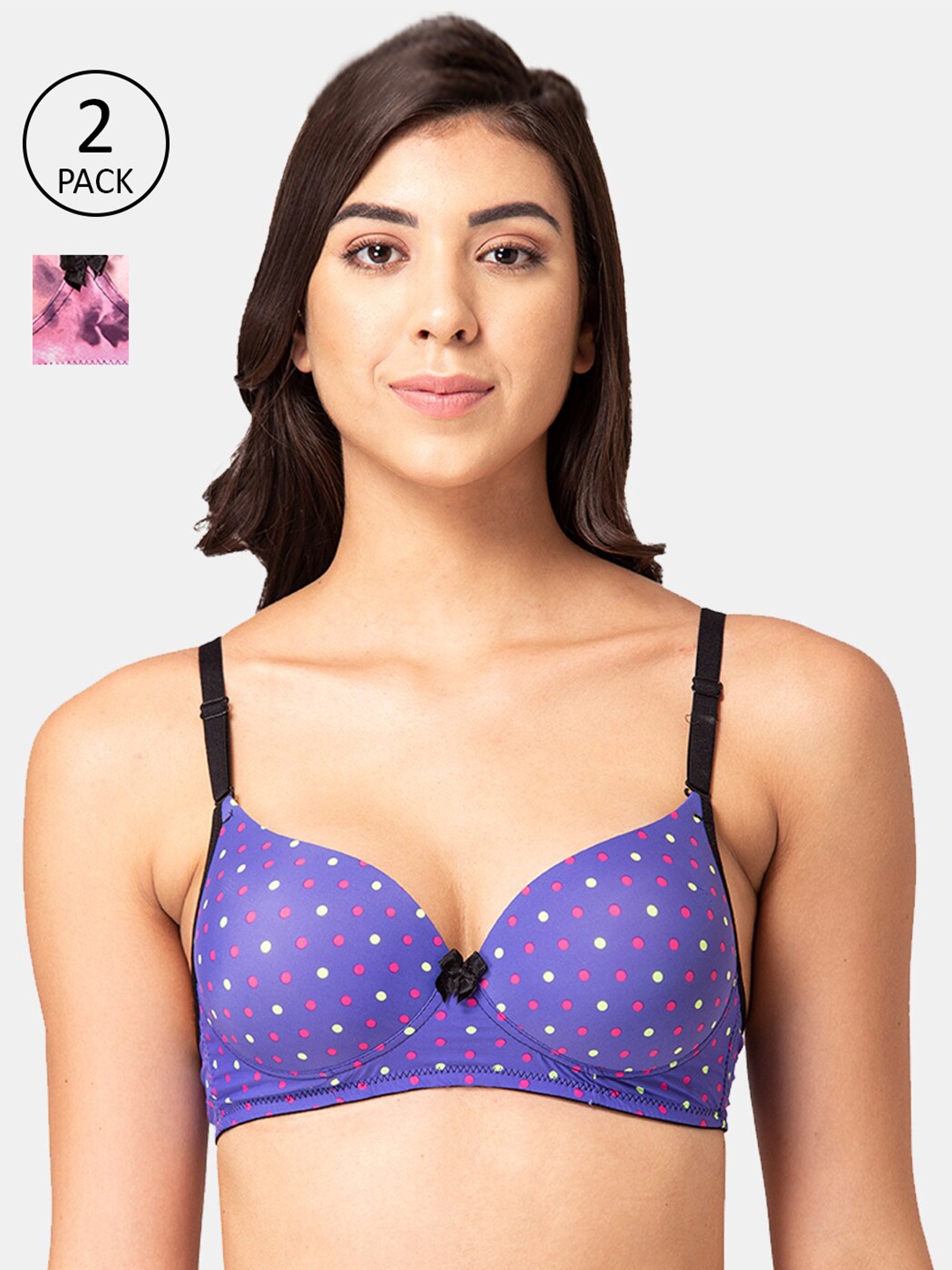 

Tweens Set-2 Blue & Pink Floral T-shirt Bra Heavily Padded