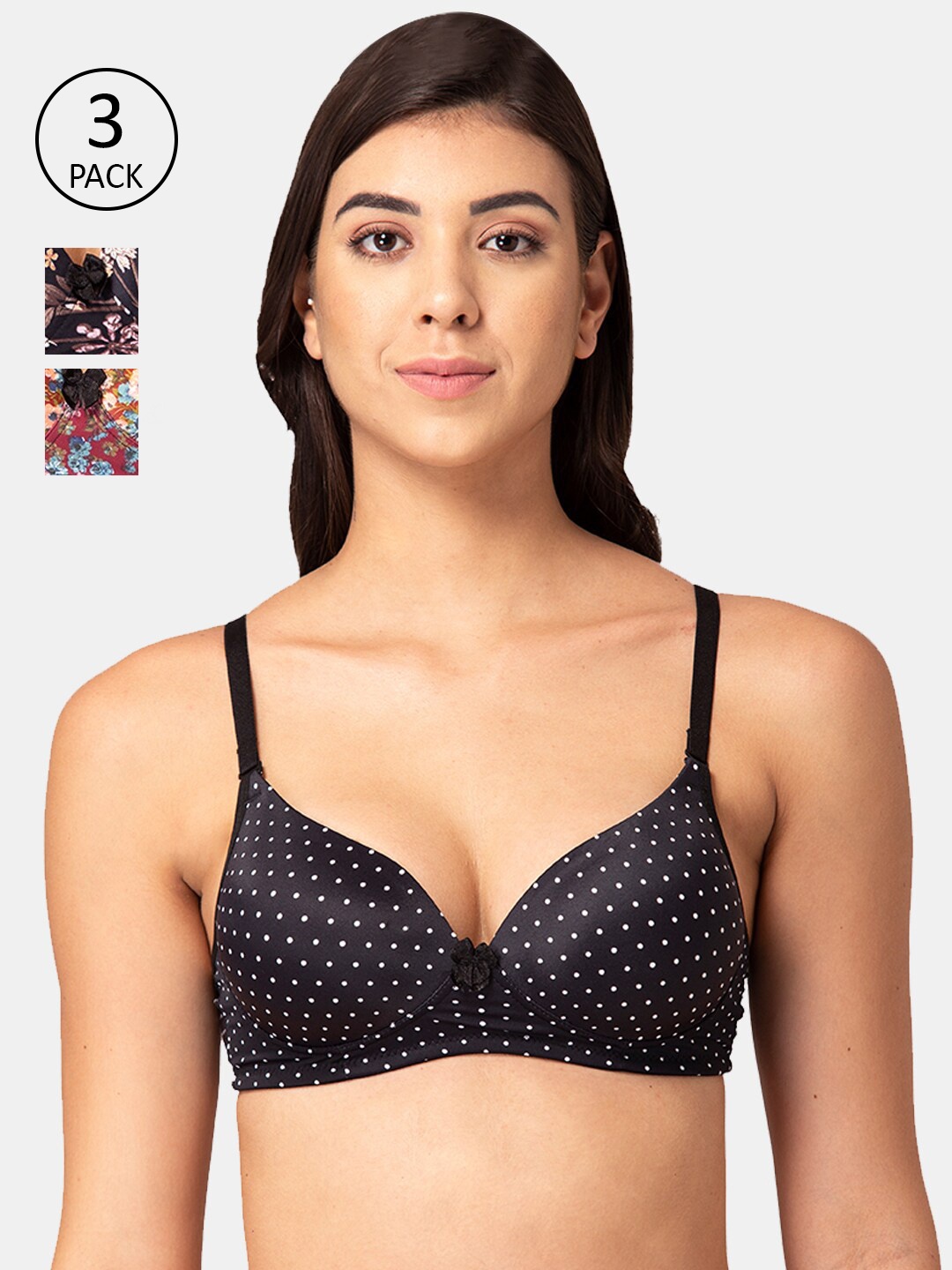 

Tweens Pack Of 3 Floral Heavily Padded T-shirt Bra, Black