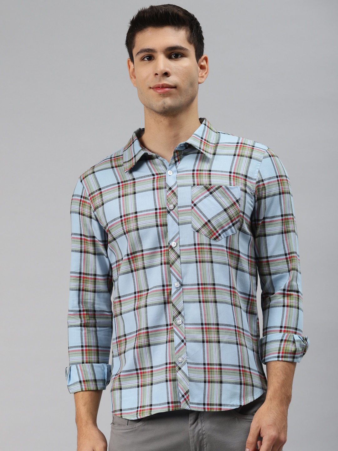 

Hubberholme Men Blue Opaque Checked Casual Shirt