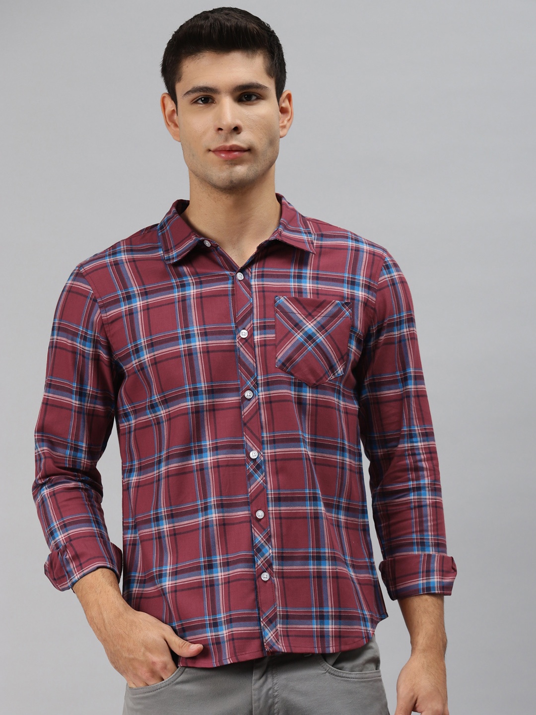 

Hubberholme Men Purple Opaque Checked Casual Shirt
