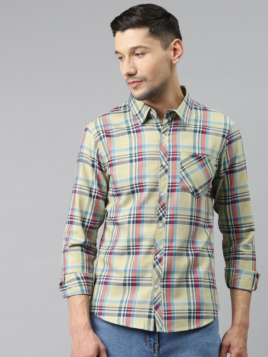 

Hubberholme Men Green Opaque Checked Casual Shirt