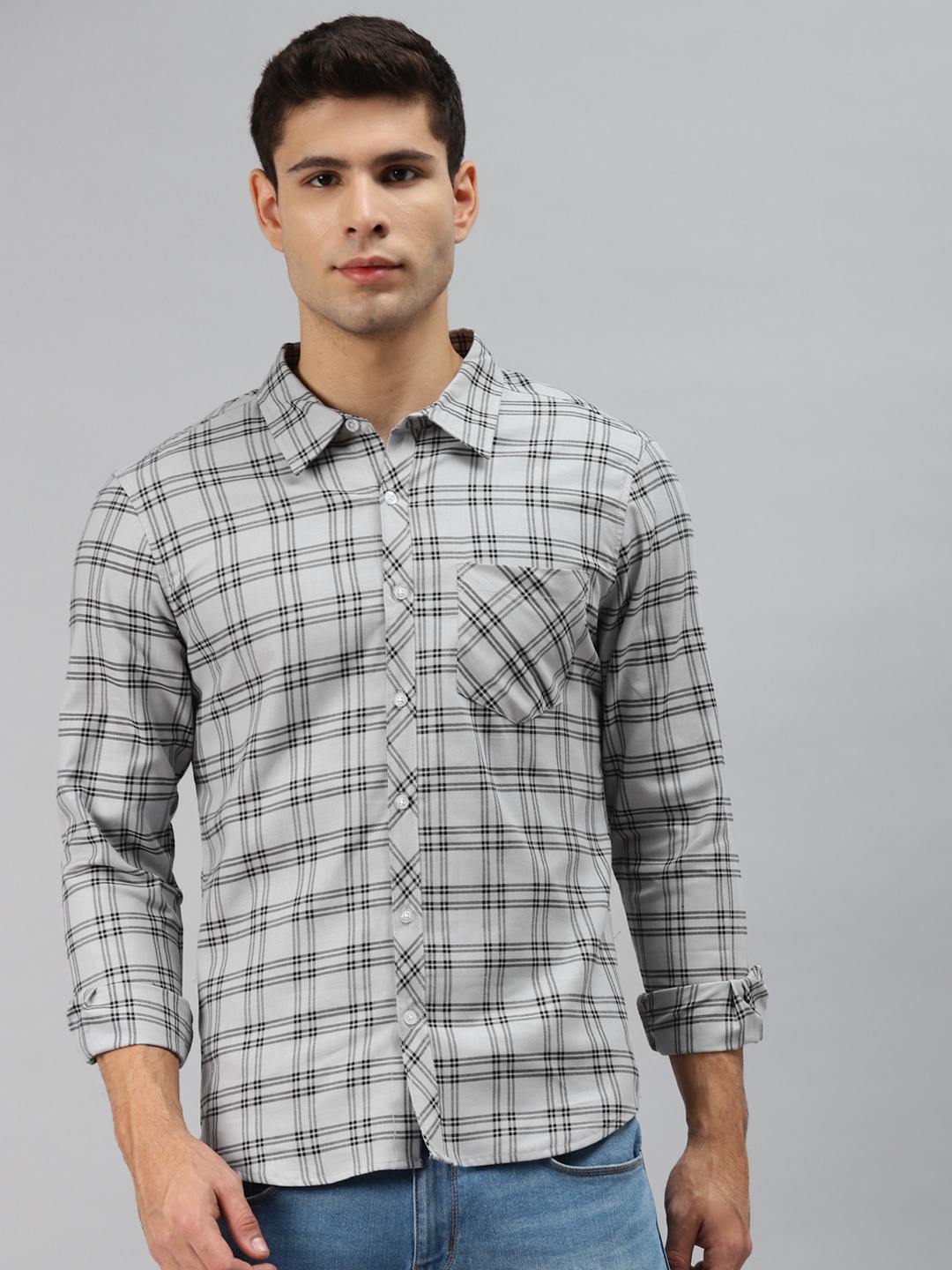 

Hubberholme Men Blue Opaque Checked Casual Shirt