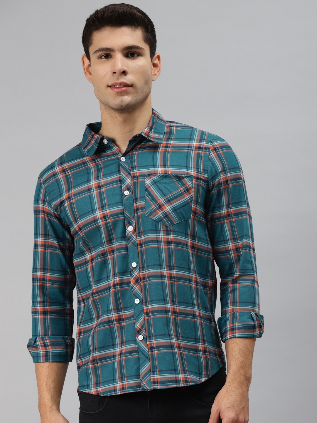 

Hubberholme Men Blue Opaque Checked Casual Shirt