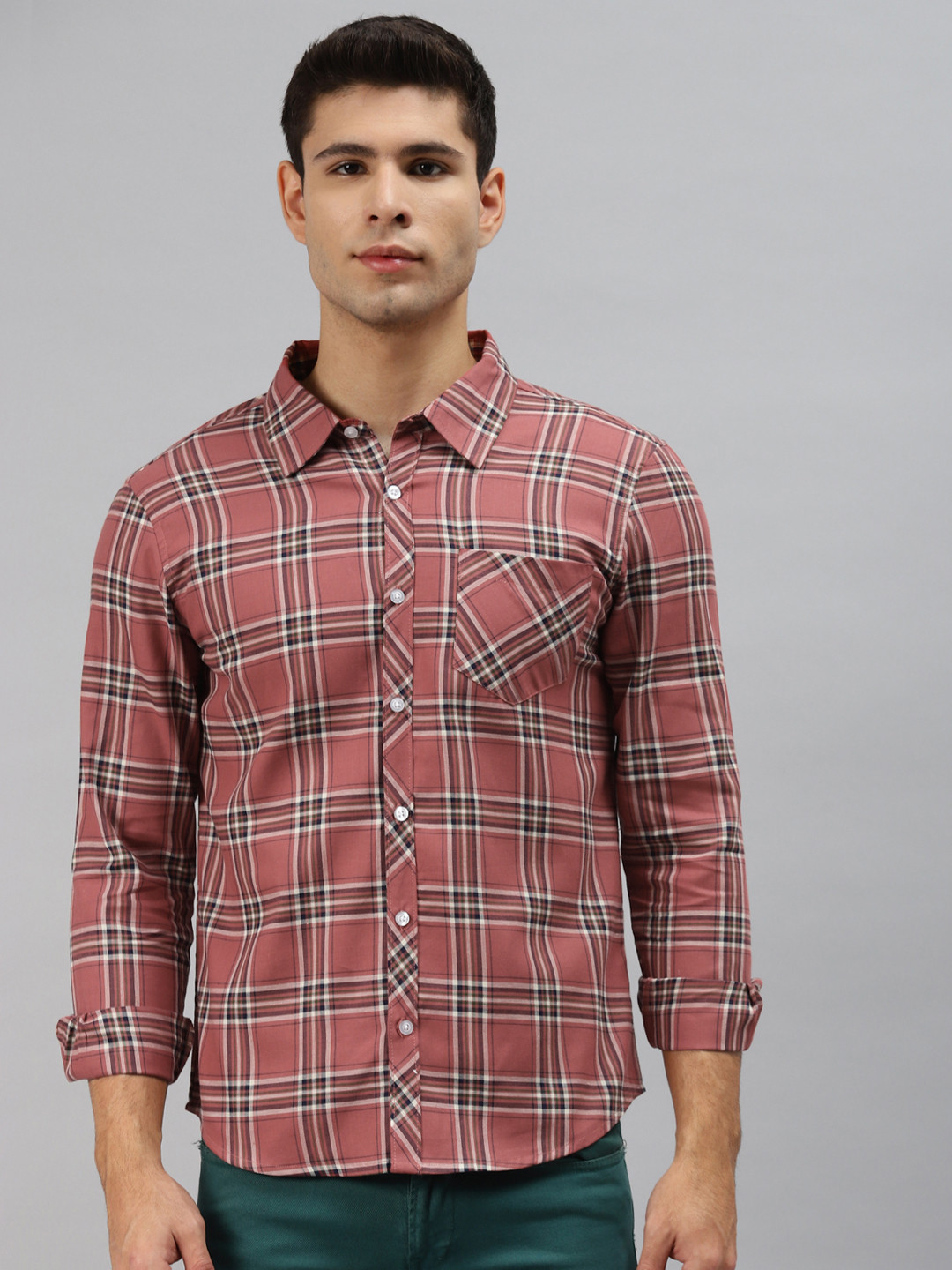 

Hubberholme Men Red Opaque Checked Casual Shirt