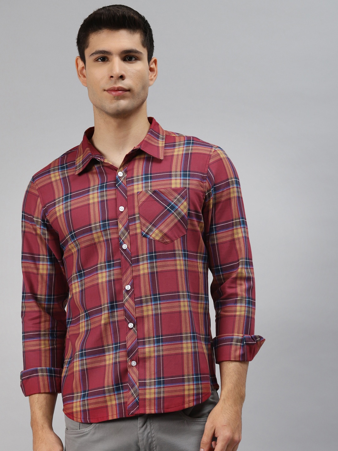 

Hubberholme Men Red Opaque Checked Casual Shirt