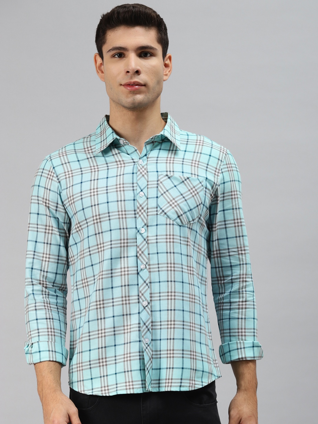 

Hubberholme Men Blue Opaque Checked Casual Shirt