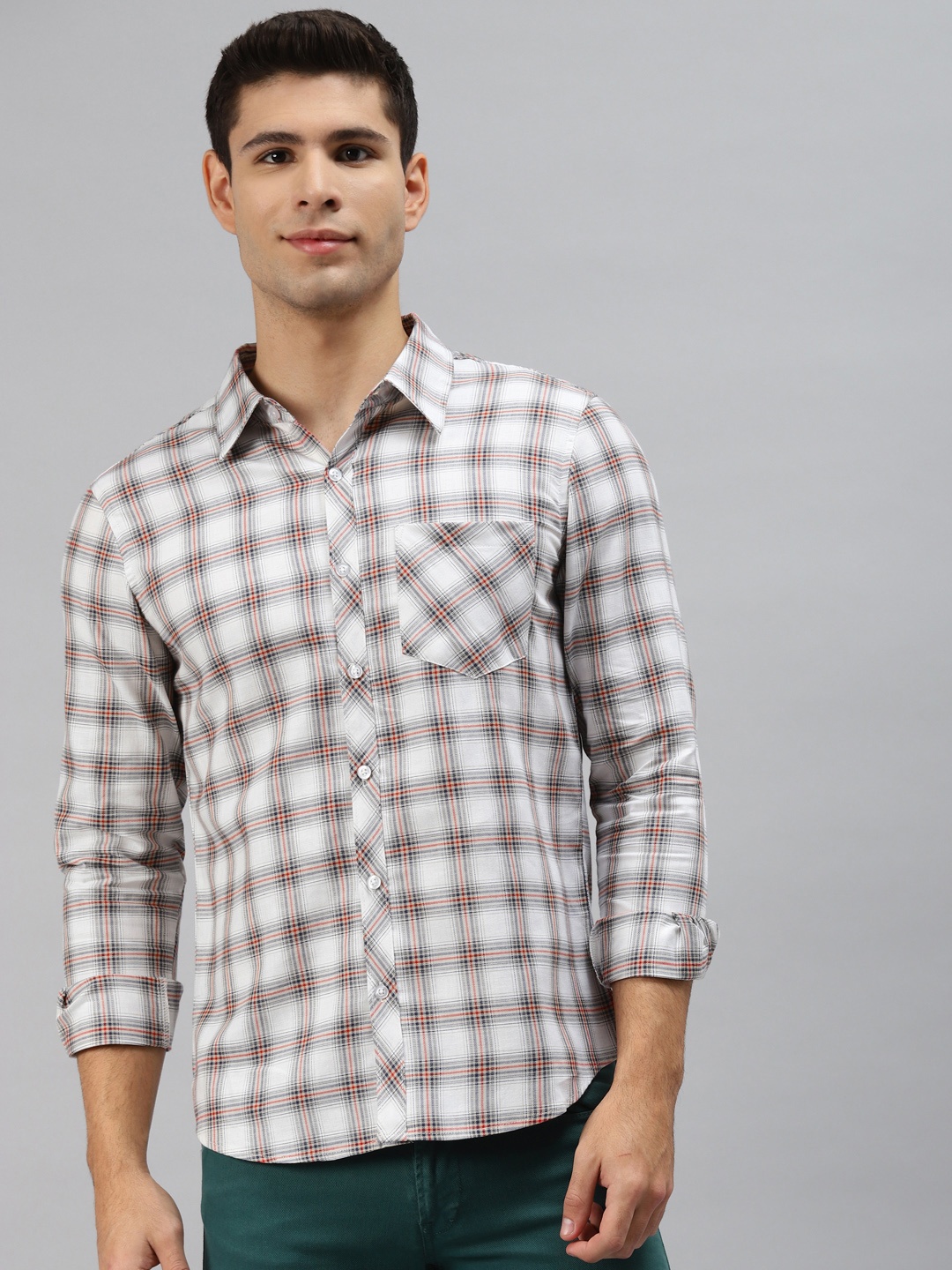 

Hubberholme Men White Opaque Checked Casual Shirt