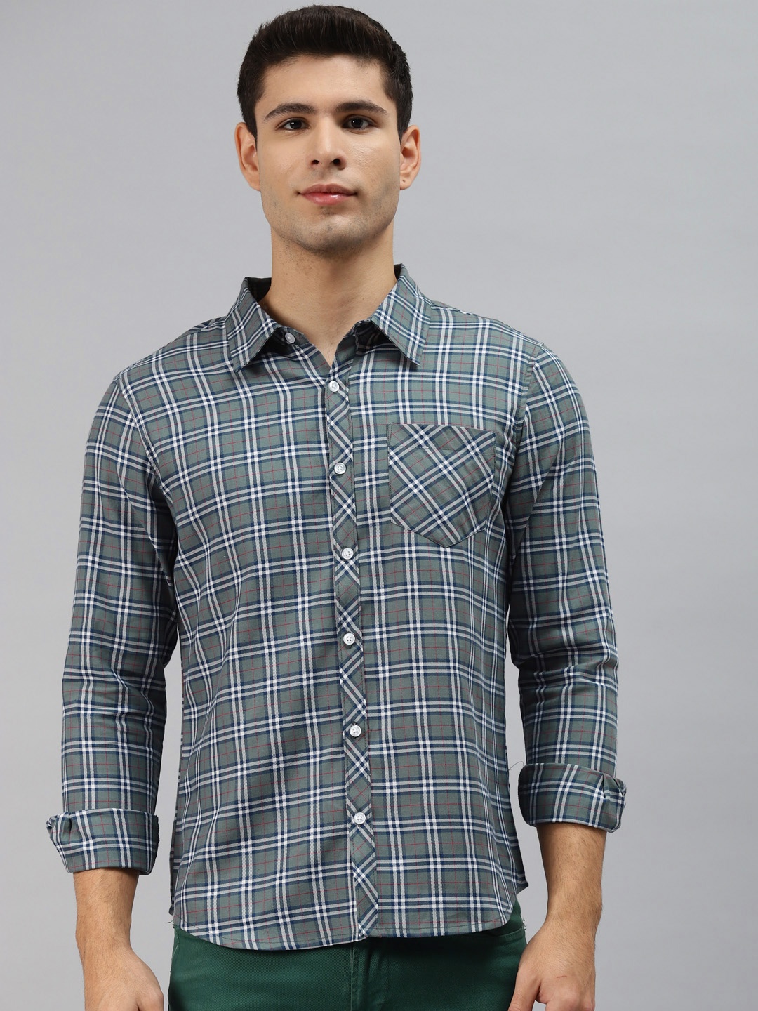 

Hubberholme Men Grey Opaque Checked Casual Shirt