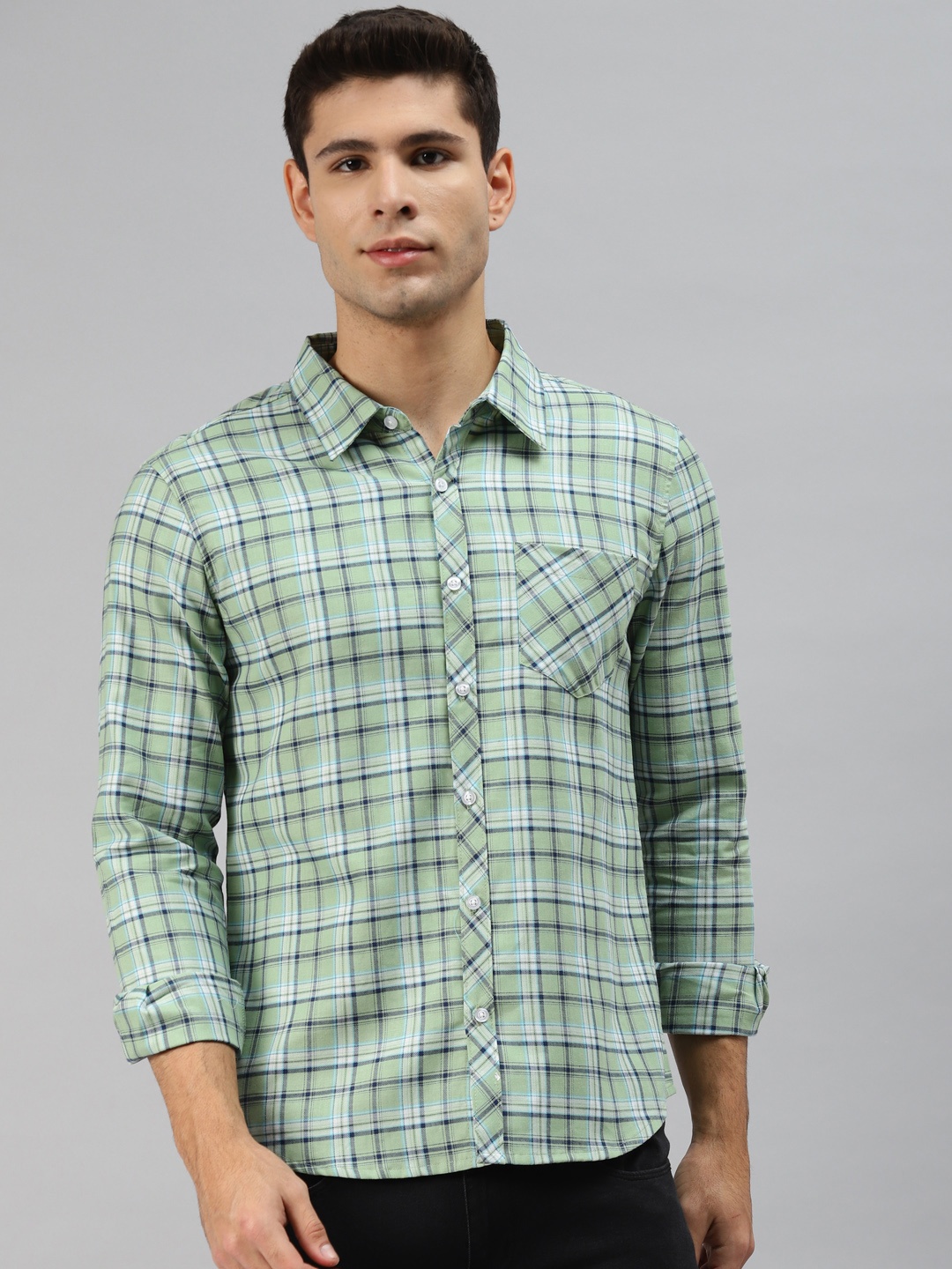 

Hubberholme Men Green Opaque Checked Casual Shirt