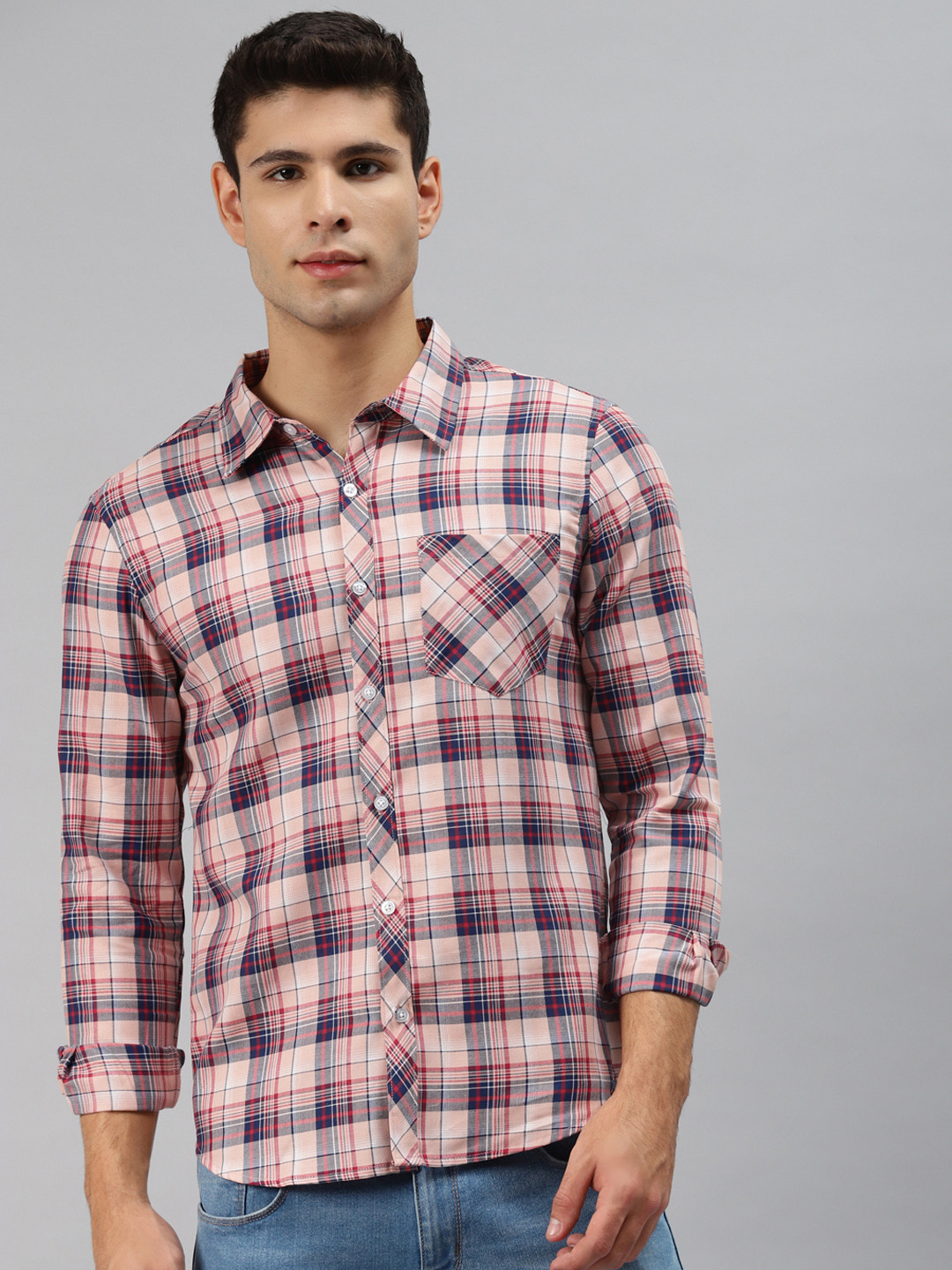 

Hubberholme Men Pink Opaque Checked Casual Shirt