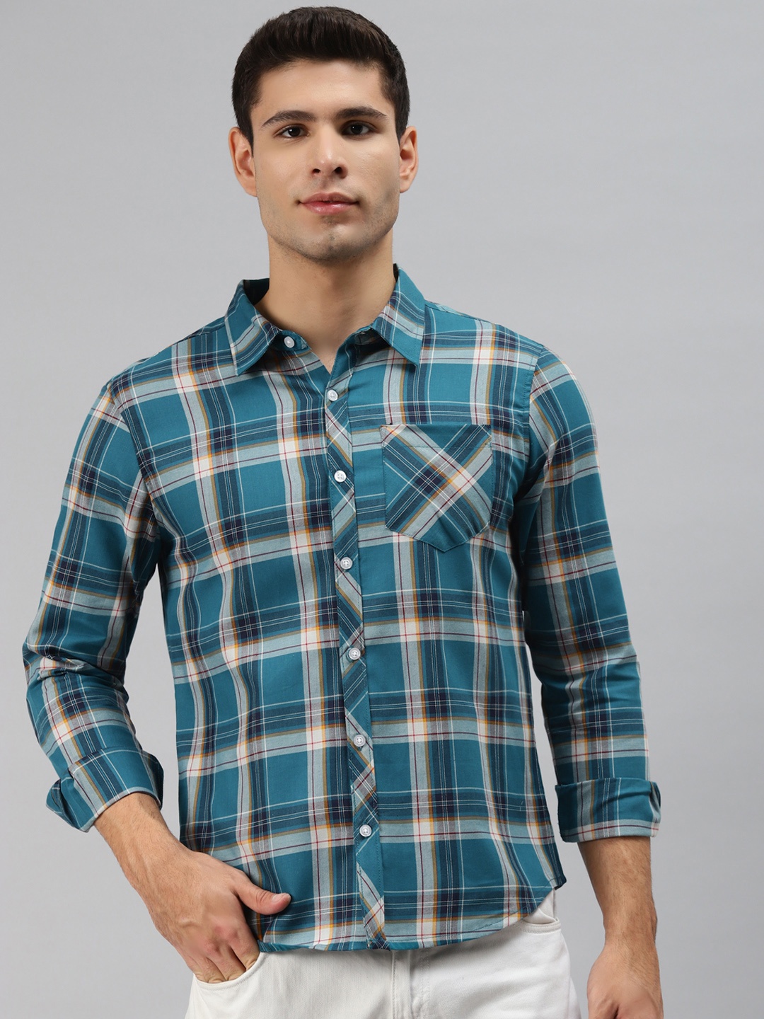

Hubberholme Men Blue Opaque Checked Casual Shirt