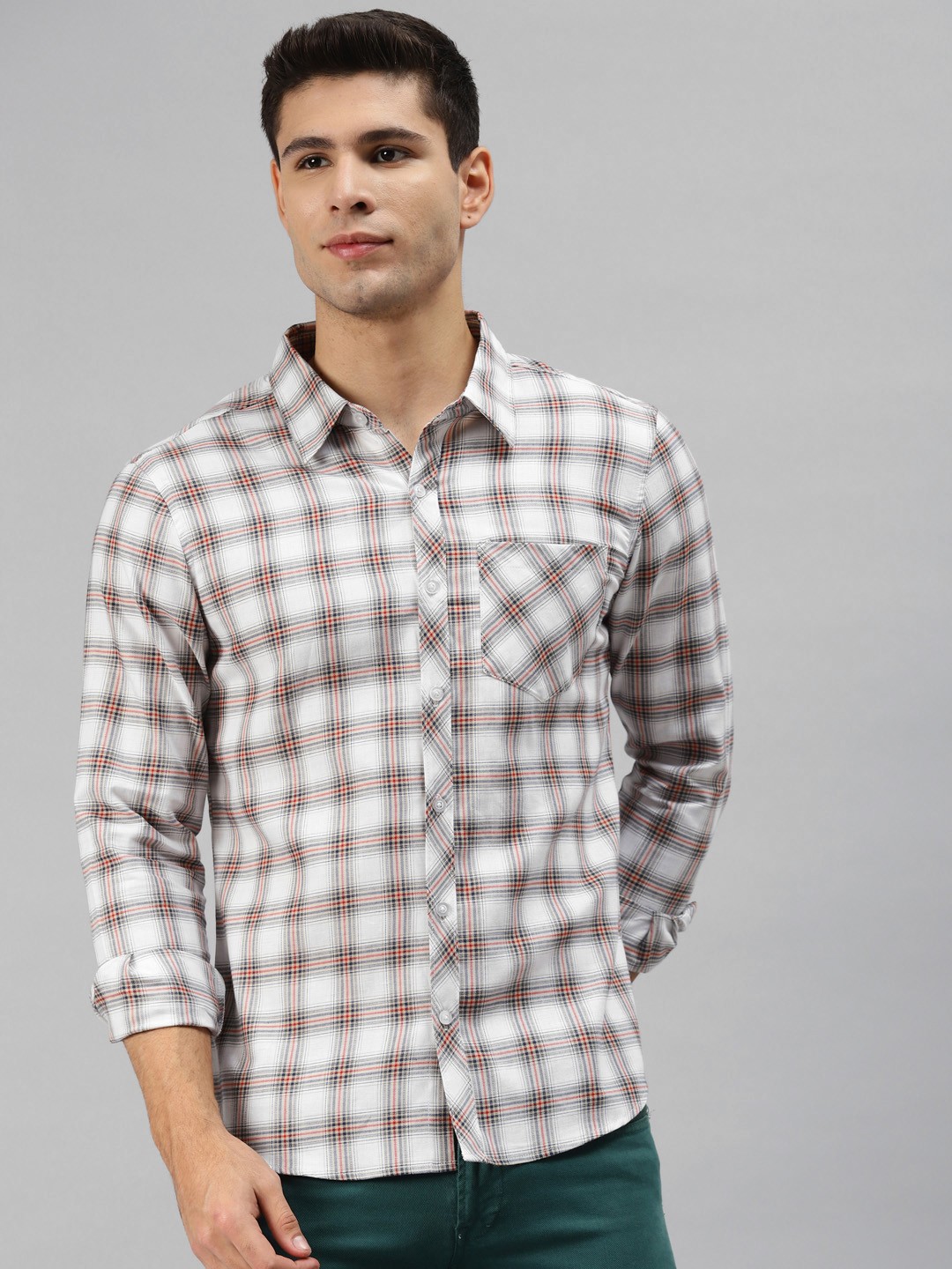

Hubberholme Men White Opaque Checked Casual Shirt