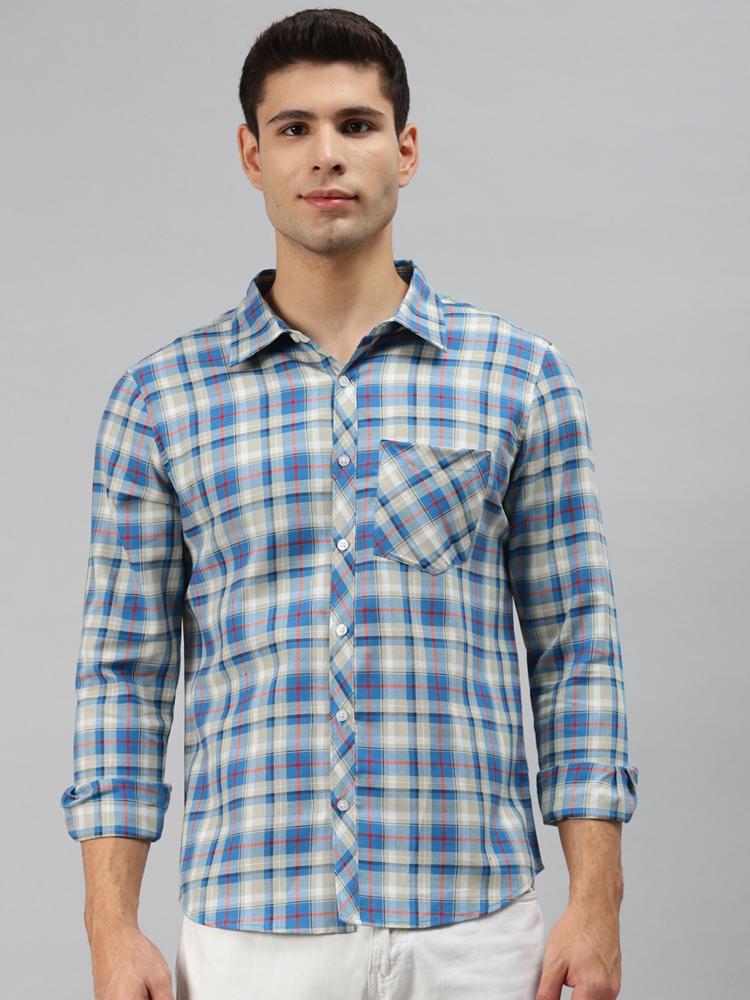 

Hubberholme Men Blue Opaque Checked Casual Shirt