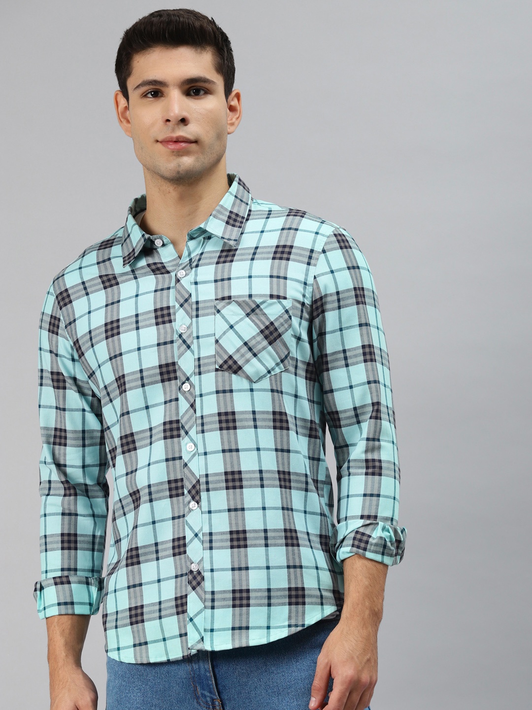 

Hubberholme Men Blue Opaque Checked Casual Shirt