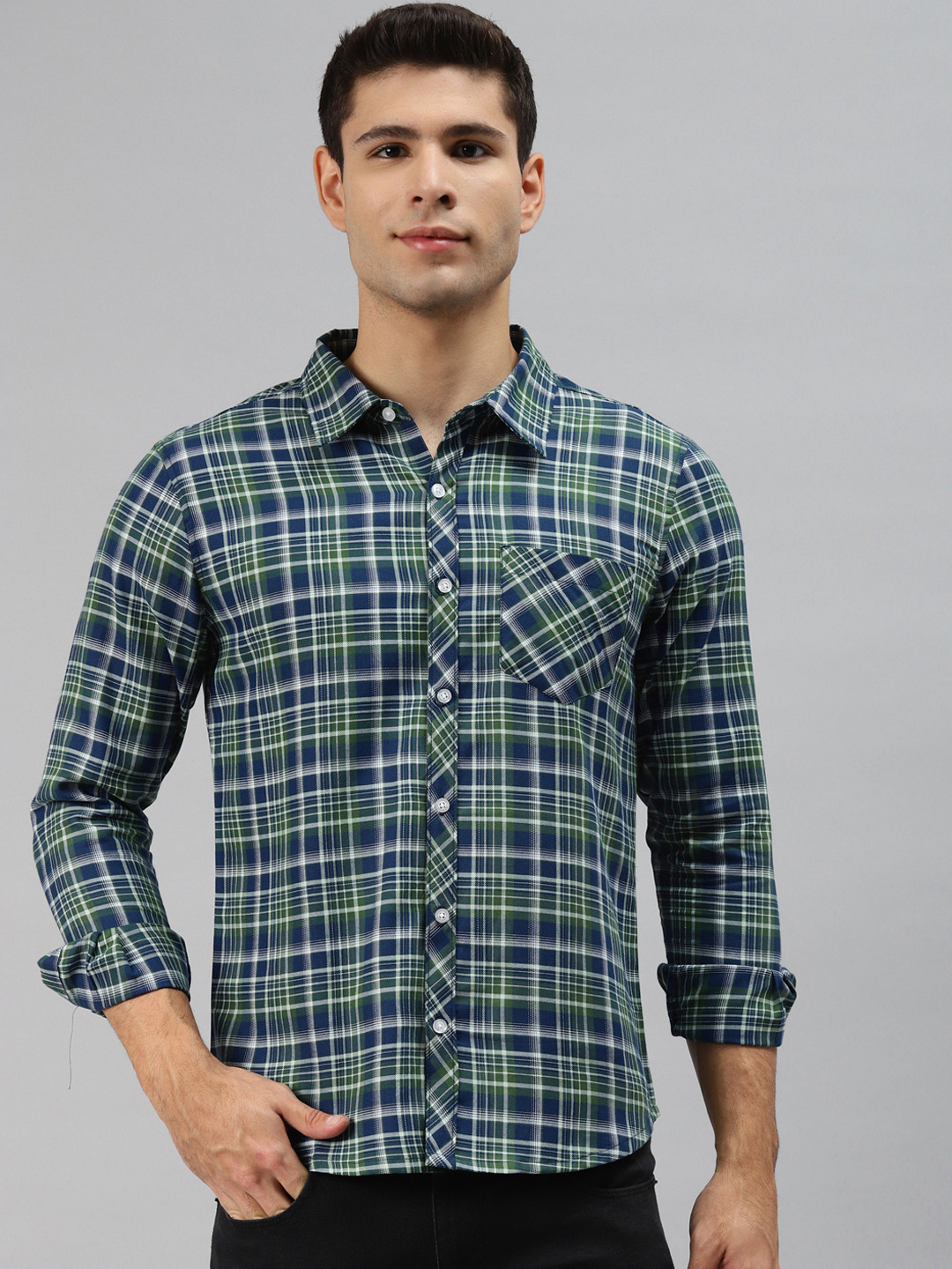 

Hubberholme Men Blue Opaque Checked Casual Shirt