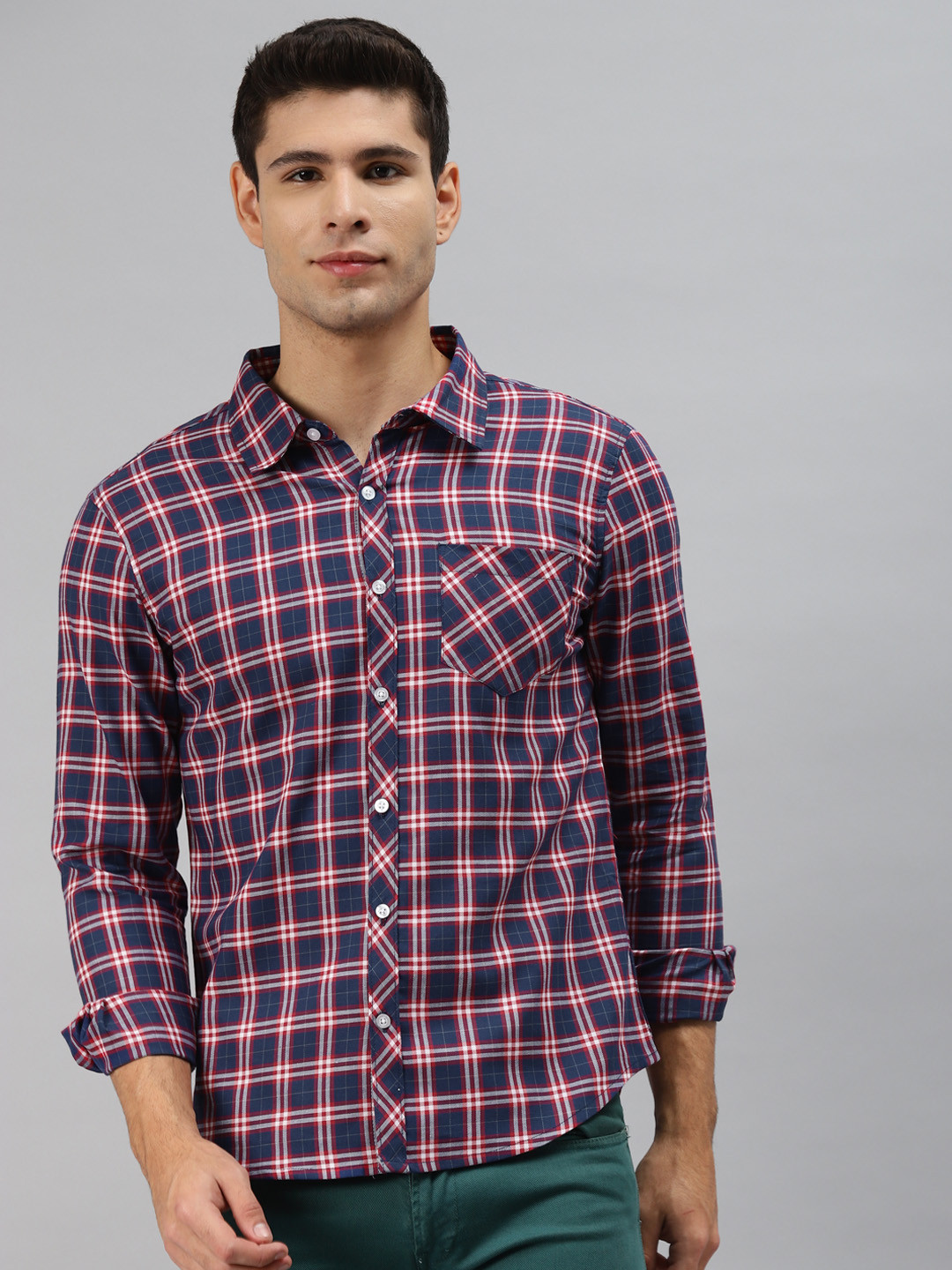 

Hubberholme Men Blue & Red Opaque Checked Casual Shirt
