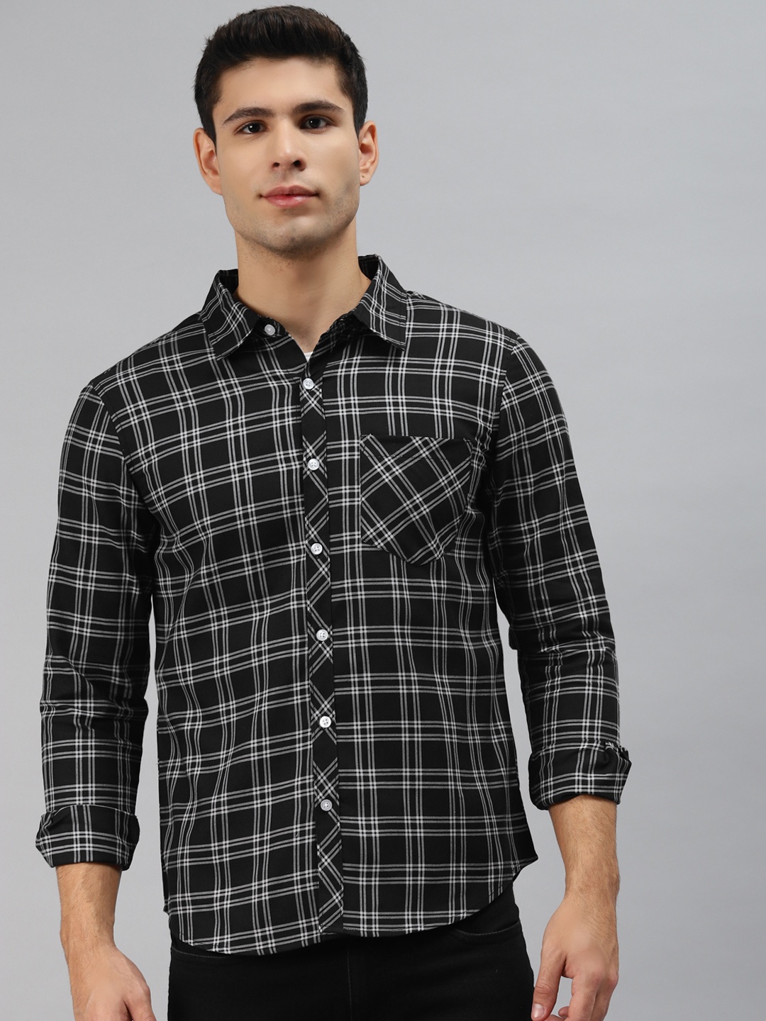 

Hubberholme Men Black Opaque Checked Casual Shirt