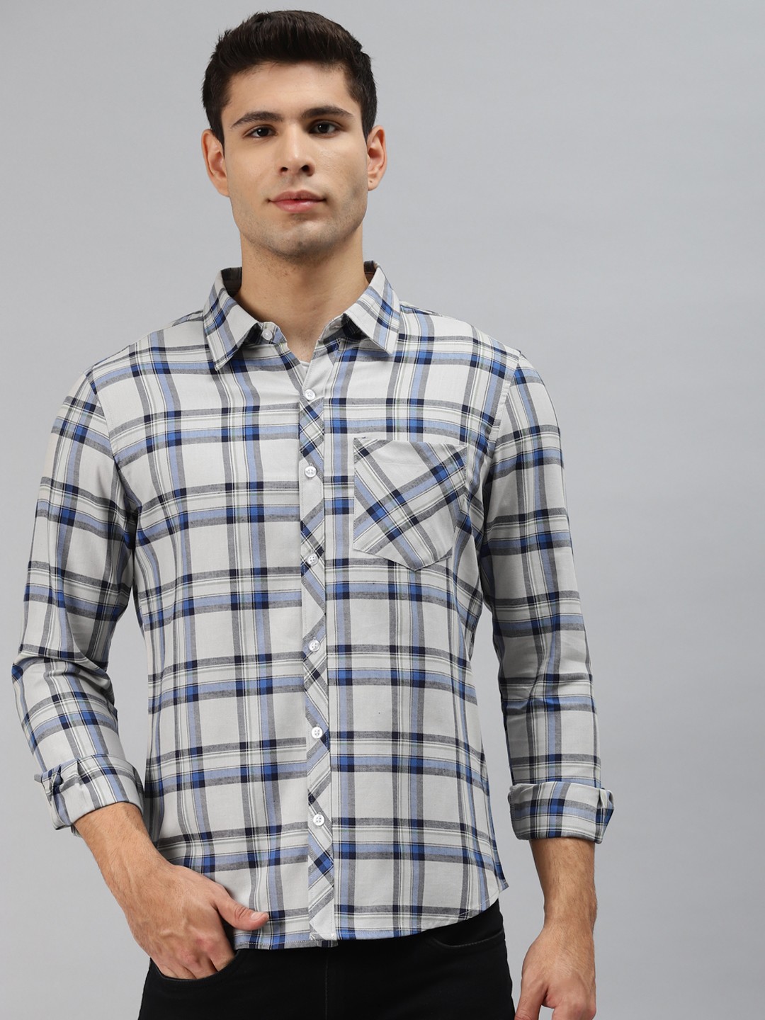 

Hubberholme Men Blue Opaque Checked Casual Shirt