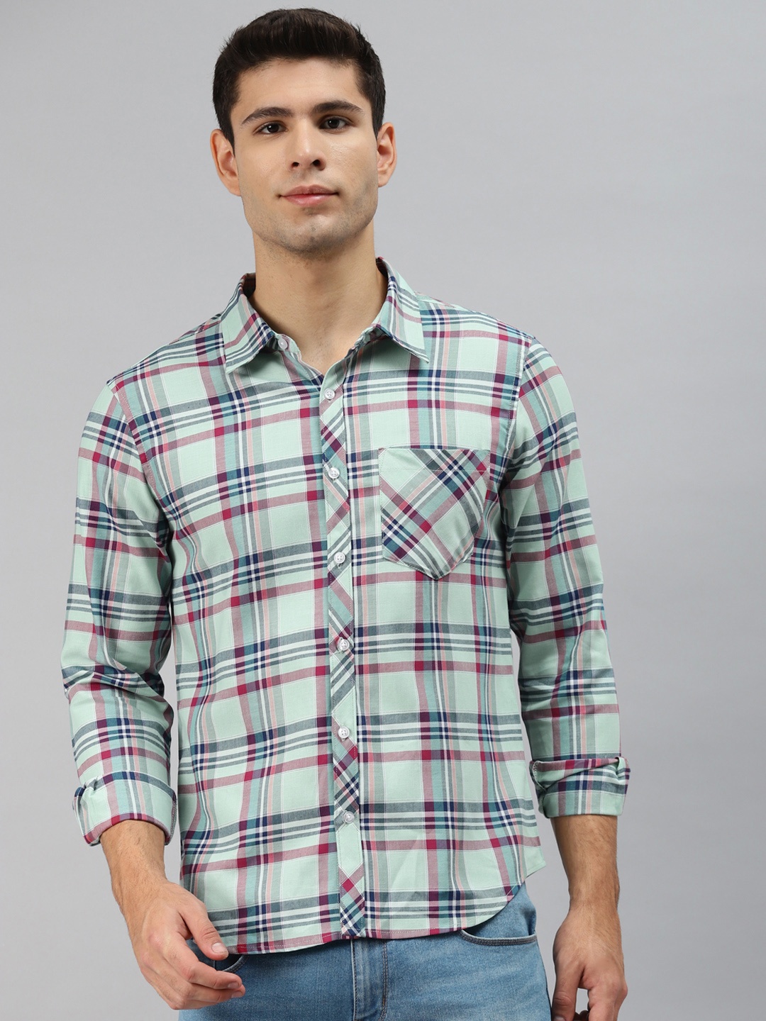 

Hubberholme Men Blue Opaque Checked Casual Shirt