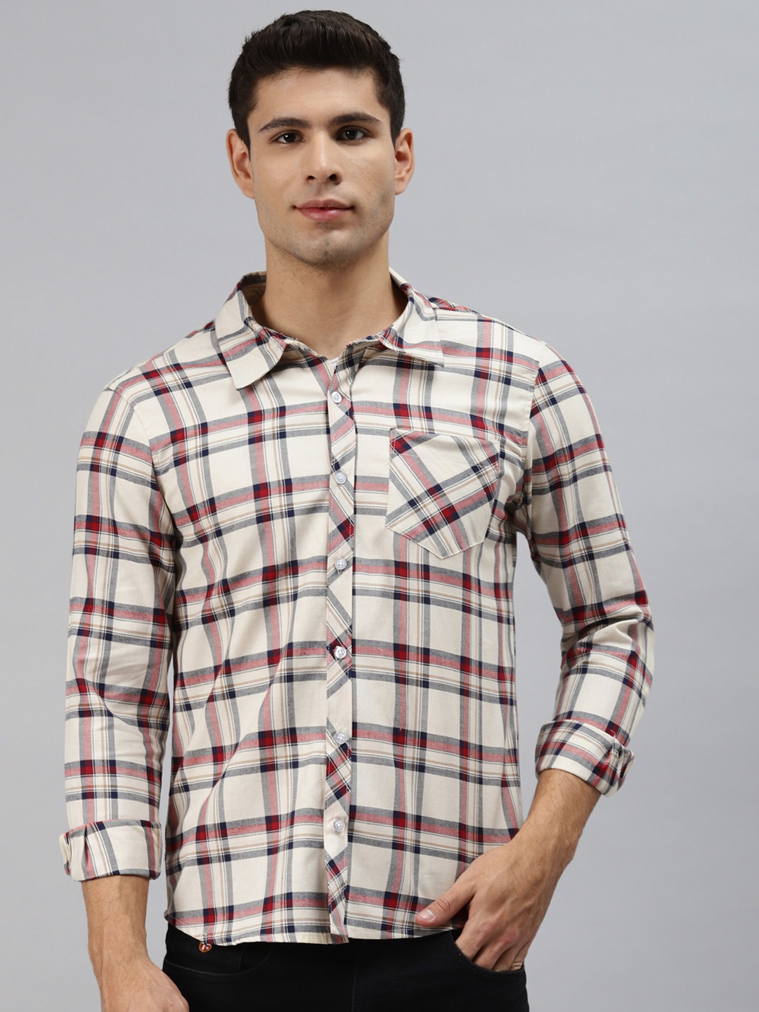 

Hubberholme Men Beige Opaque Checked Casual Shirt