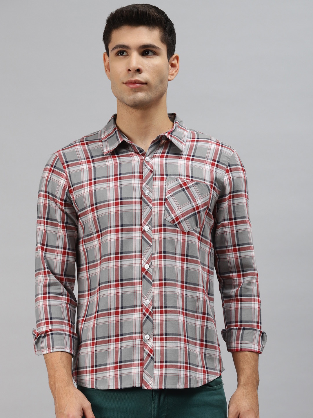 

Hubberholme Men Grey Opaque Checked Casual Shirt