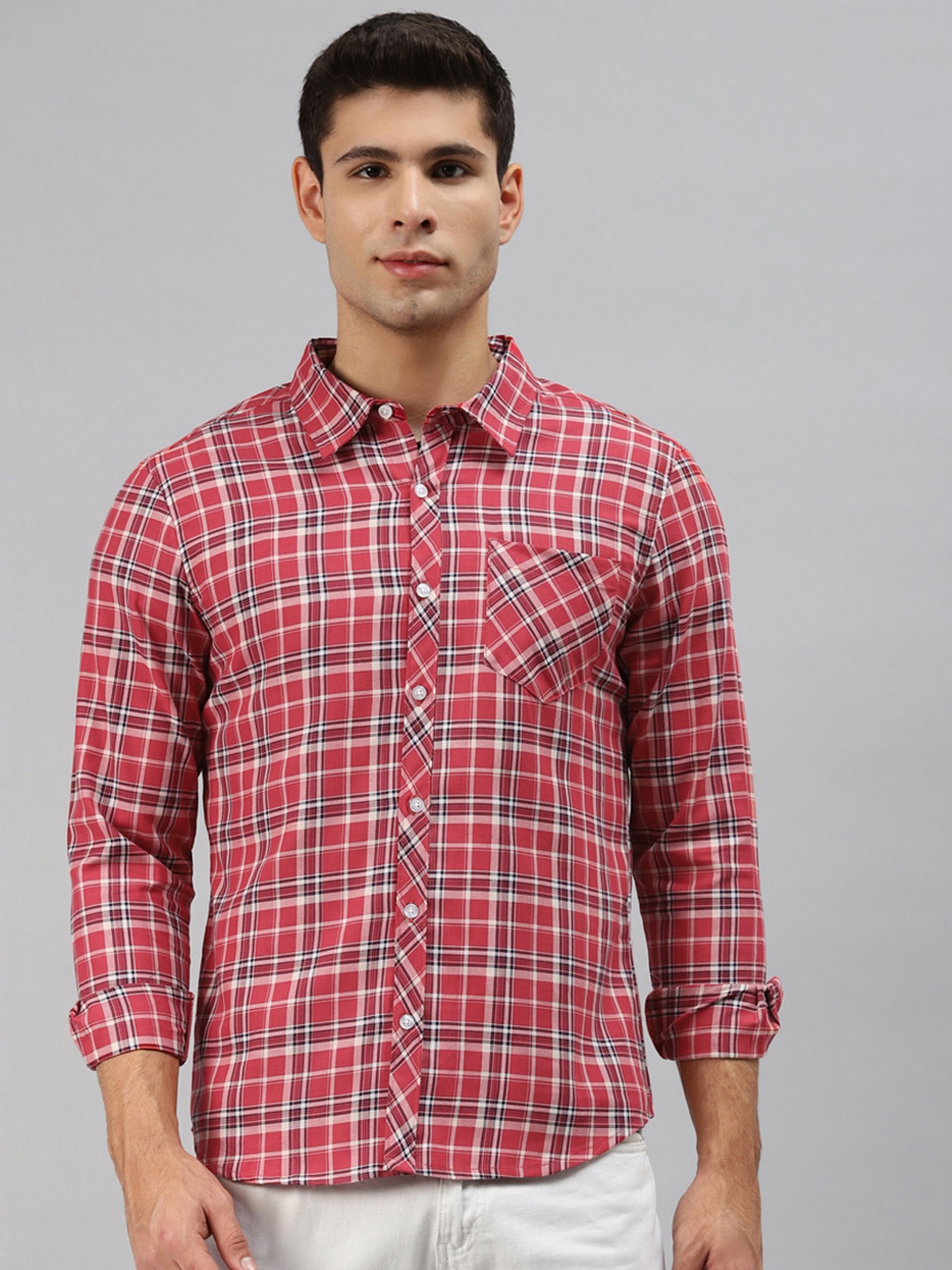 

Hubberholme Men Pink Opaque Checked Casual Shirt