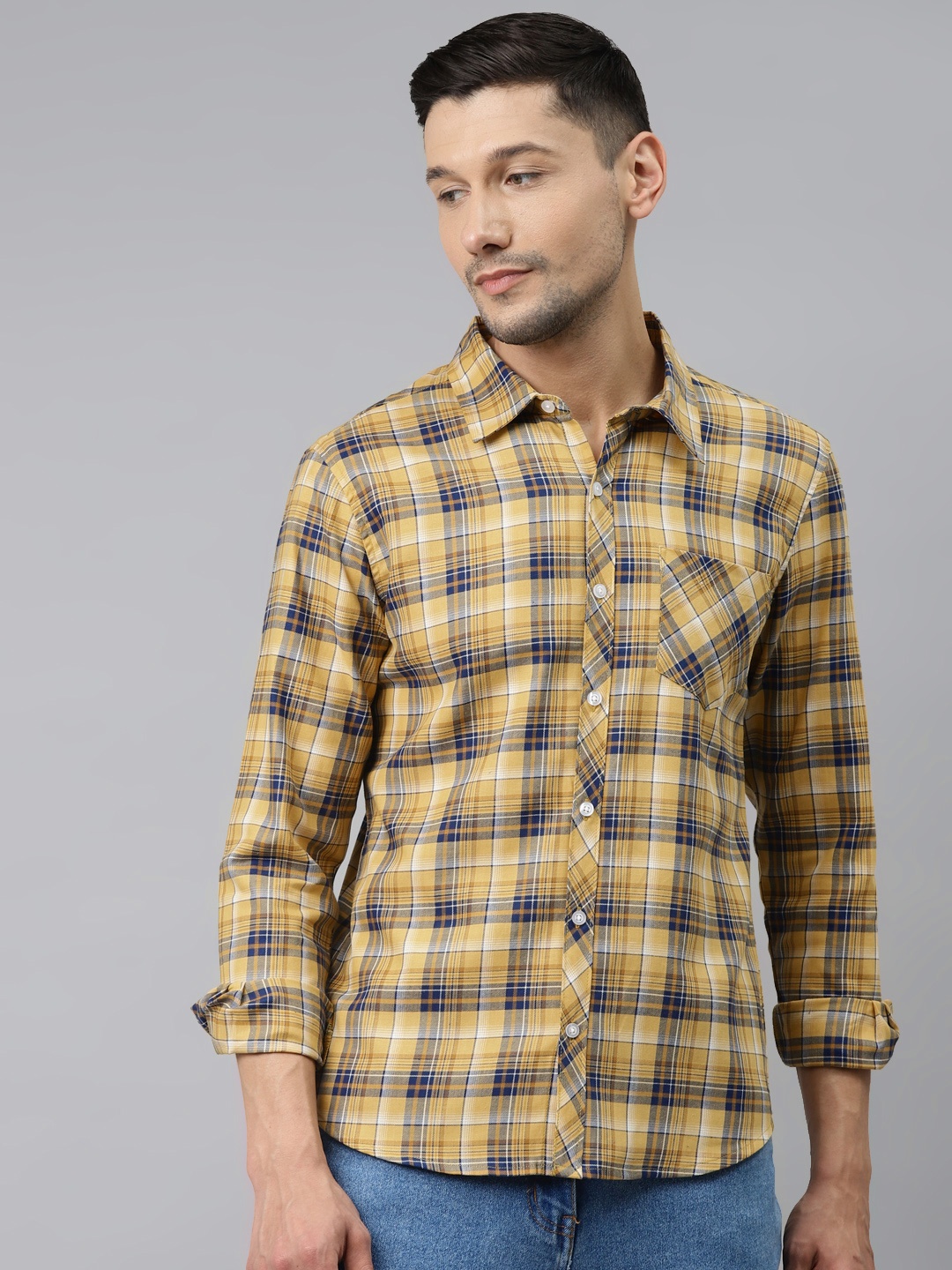 

Hubberholme Men Yellow Opaque Checked Casual Shirt