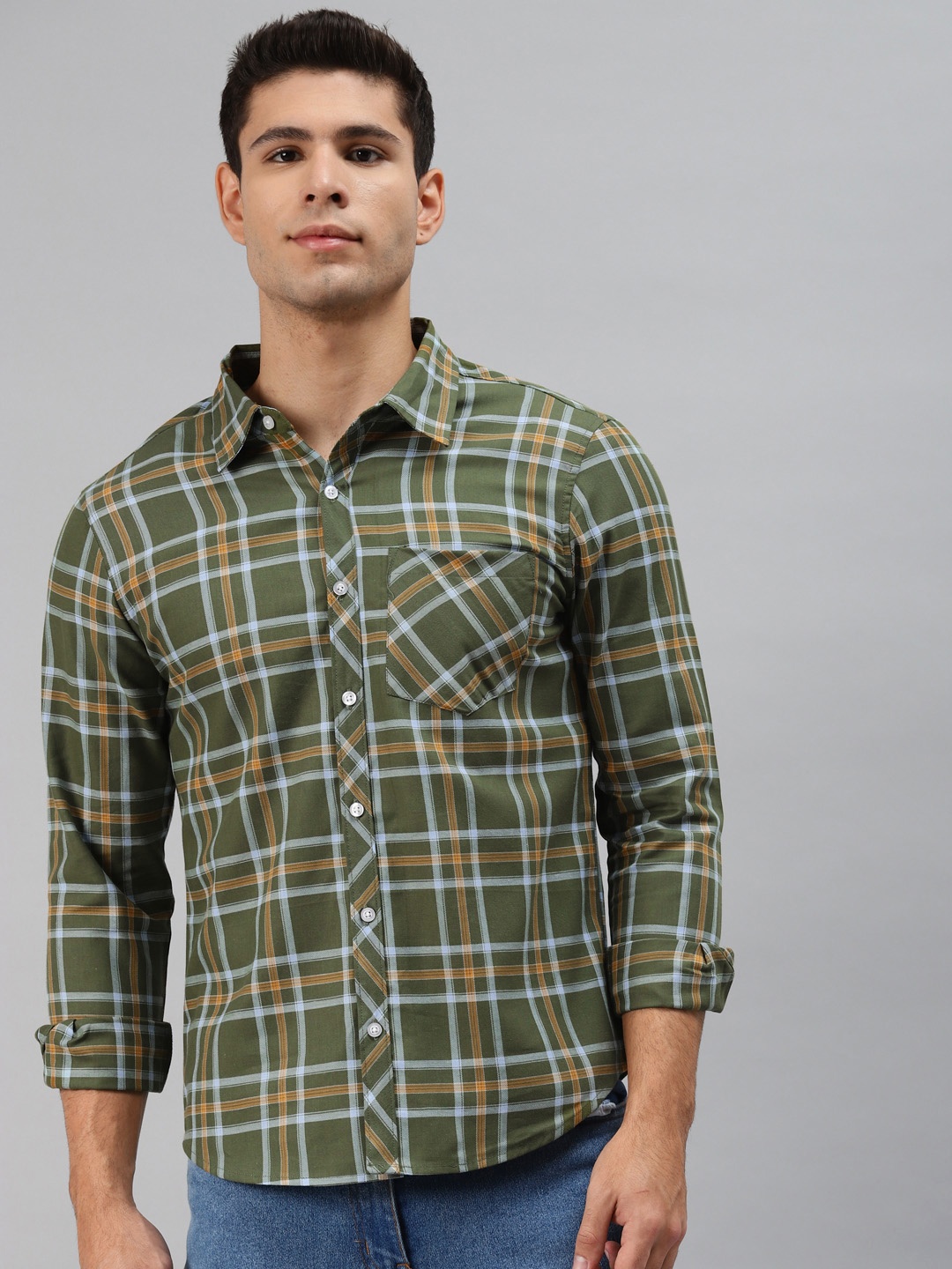 

Hubberholme Men Green Opaque Checked Casual Shirt