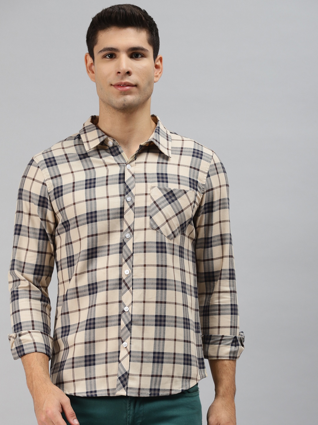 

Hubberholme Men Cream-Coloured Opaque Checked Casual Shirt